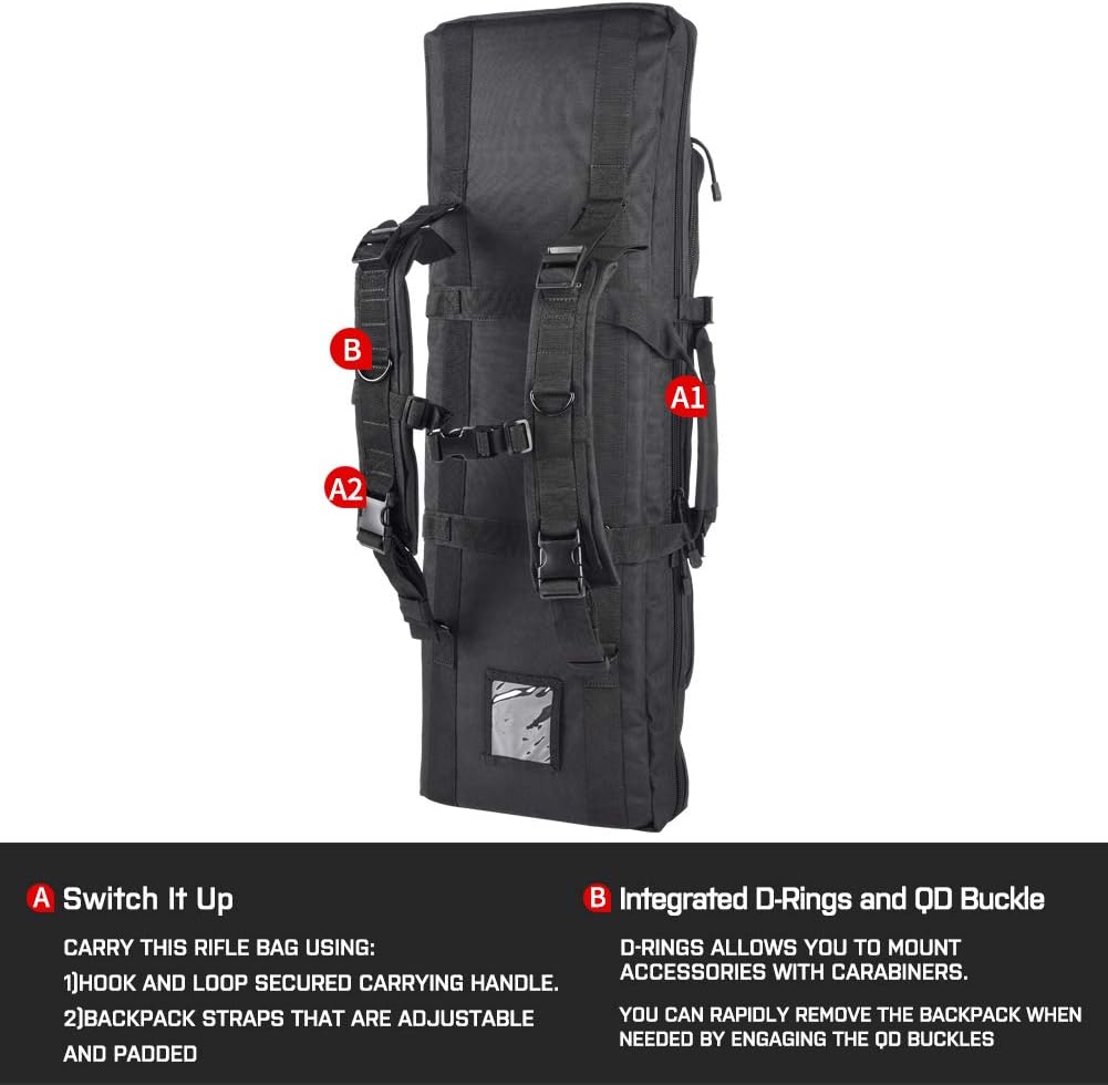 Lancer Tactical 600 Denier Polyester Double Carbine Soft Case Accessory Pouches MOLLE Webbing Secondary Gun Compartment Quick Detach Buckles Inner Storage Backpack Straps