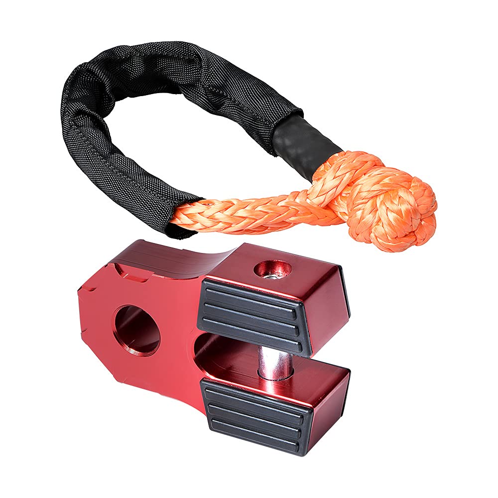 Astra Depot Winch Accessory Red Winch Shackle Mount Flat Towing Hook with Iron Pin & Rubber Guard-30,000 lbs & 1/2
