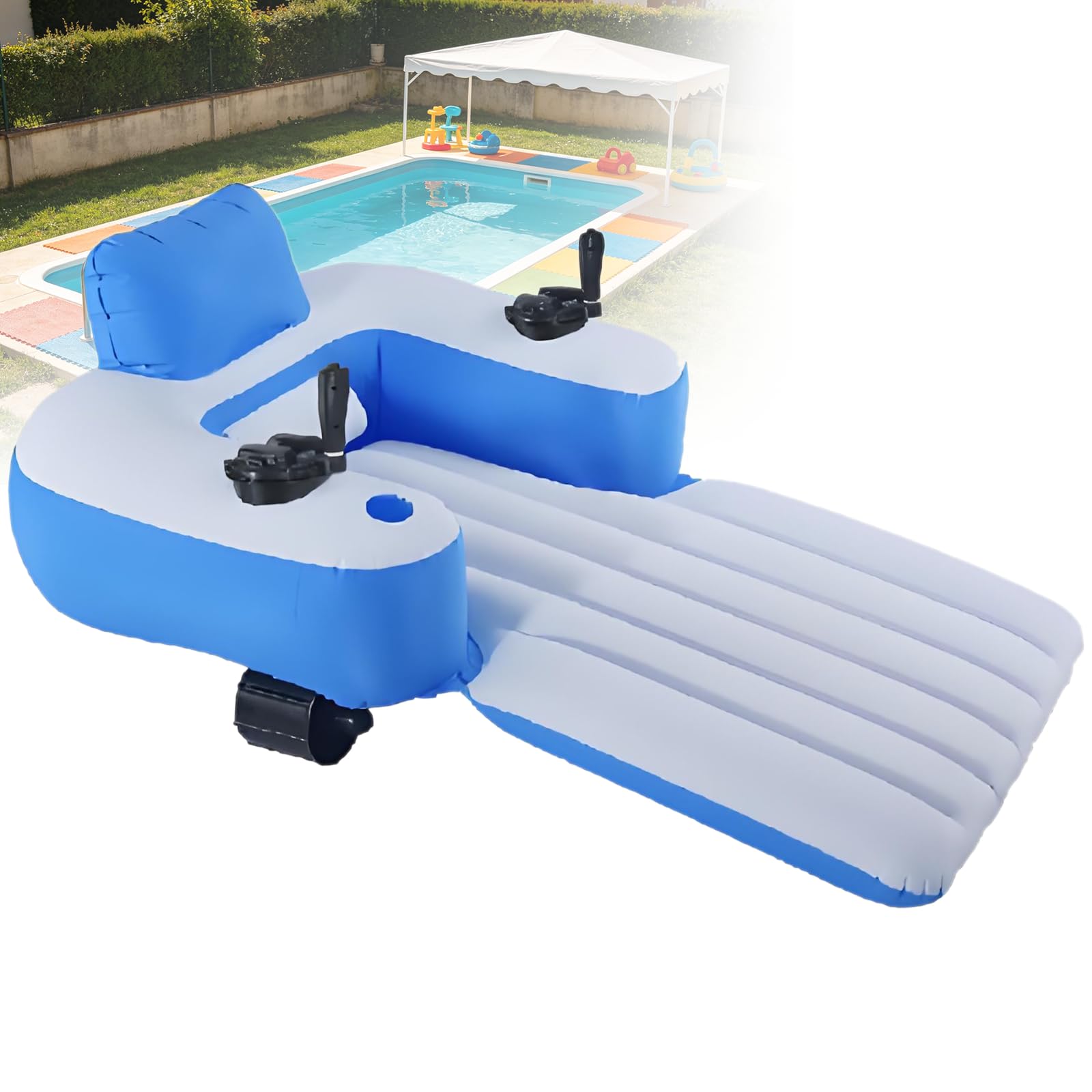 URJWAN Inflatable Floating Chair with Electric Propeller, Pool Lounge Water Chair with Motorized Drive, Portable Water Float Seat for Lake, Pool and Beach Relaxation B