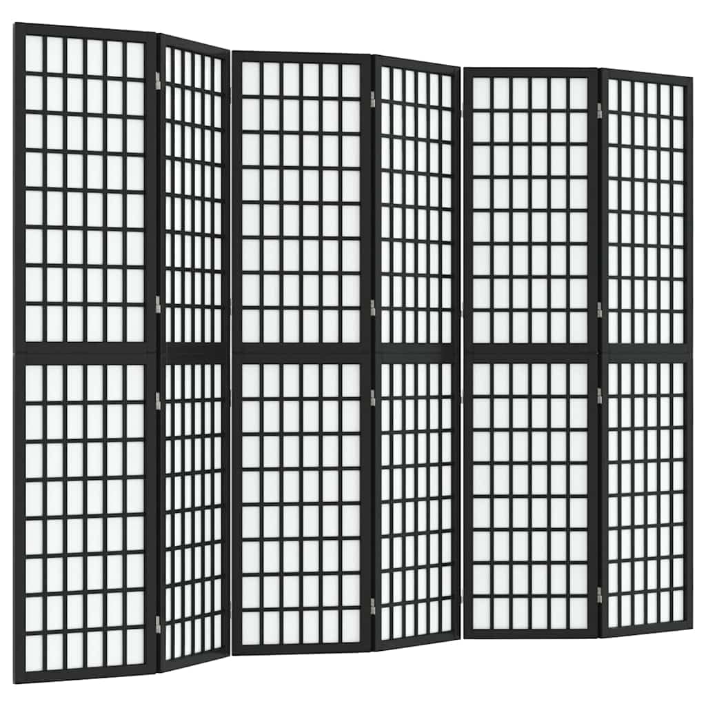 Paravent japonais noir en bois 240x170 cm avec papier de riz Shoji - Lot de 6