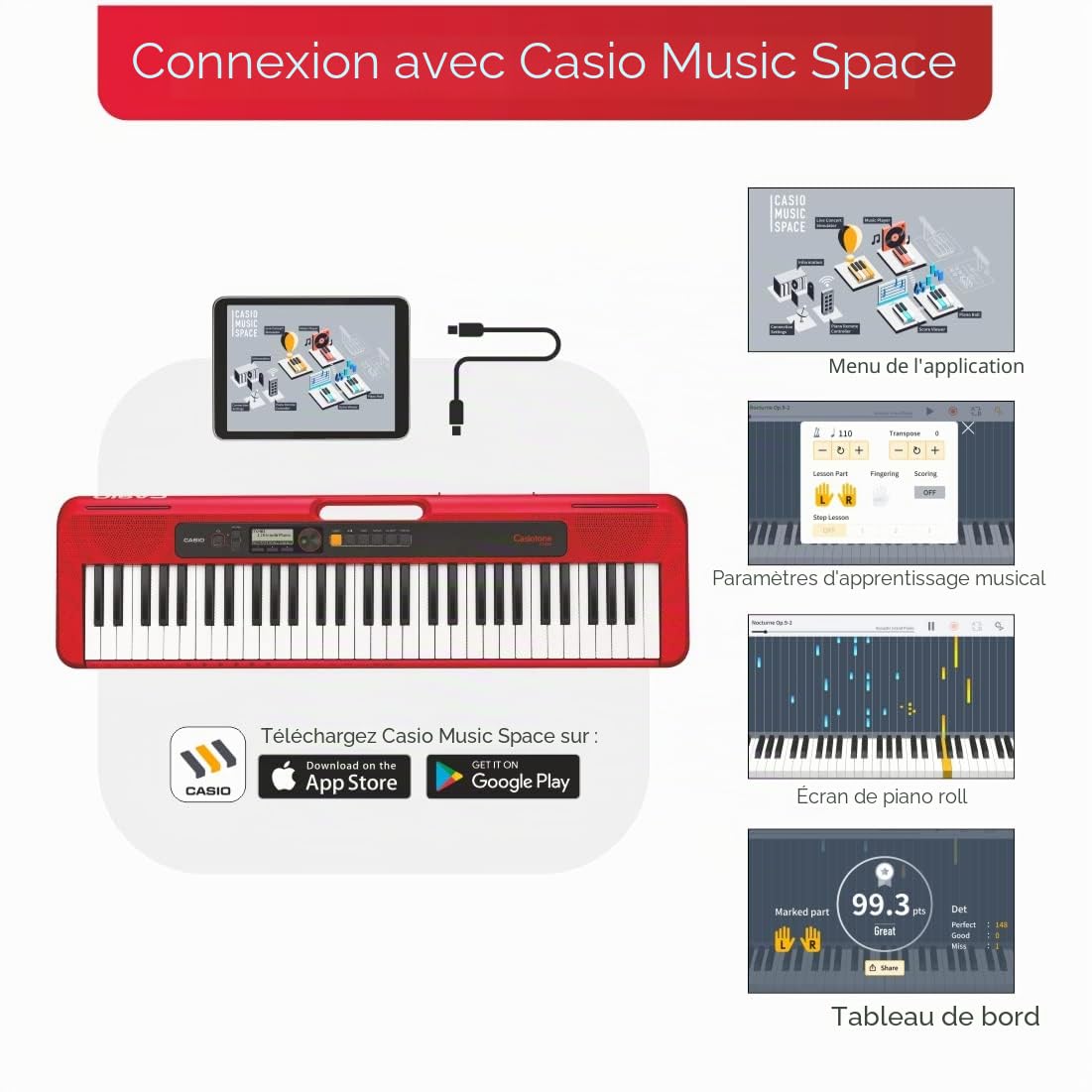 Casio Casiotone CT-S200RD Clavier avec 61 Touches Standard, 400 sons & 77 Rythmes d'accompagnement, Rouge