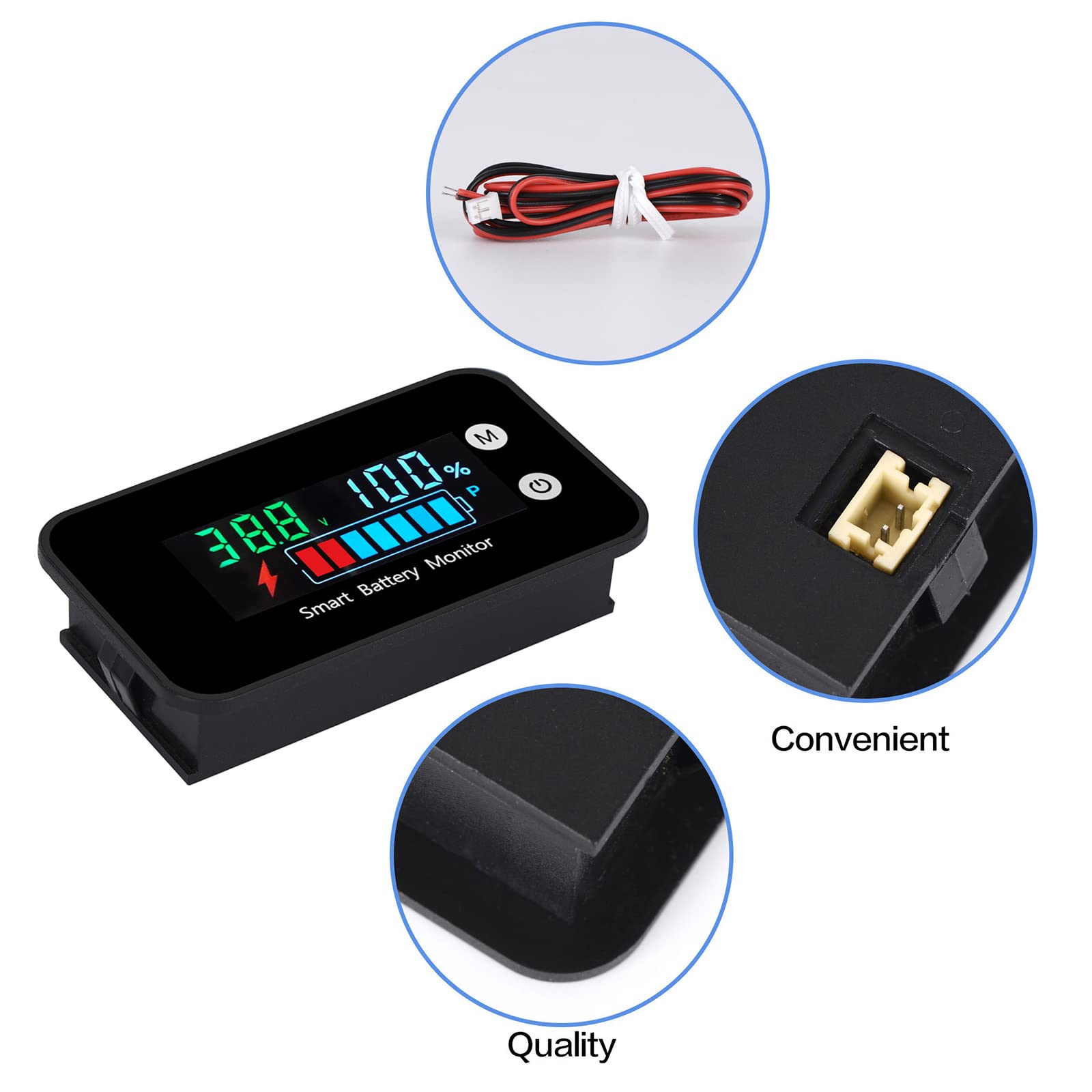 Monitor Batteria Impermeabile Universale 12V-84V Con Allarme Bassa Tensione - Per Camper, Barche, Carrelli Da Golf, Litio E Piombo