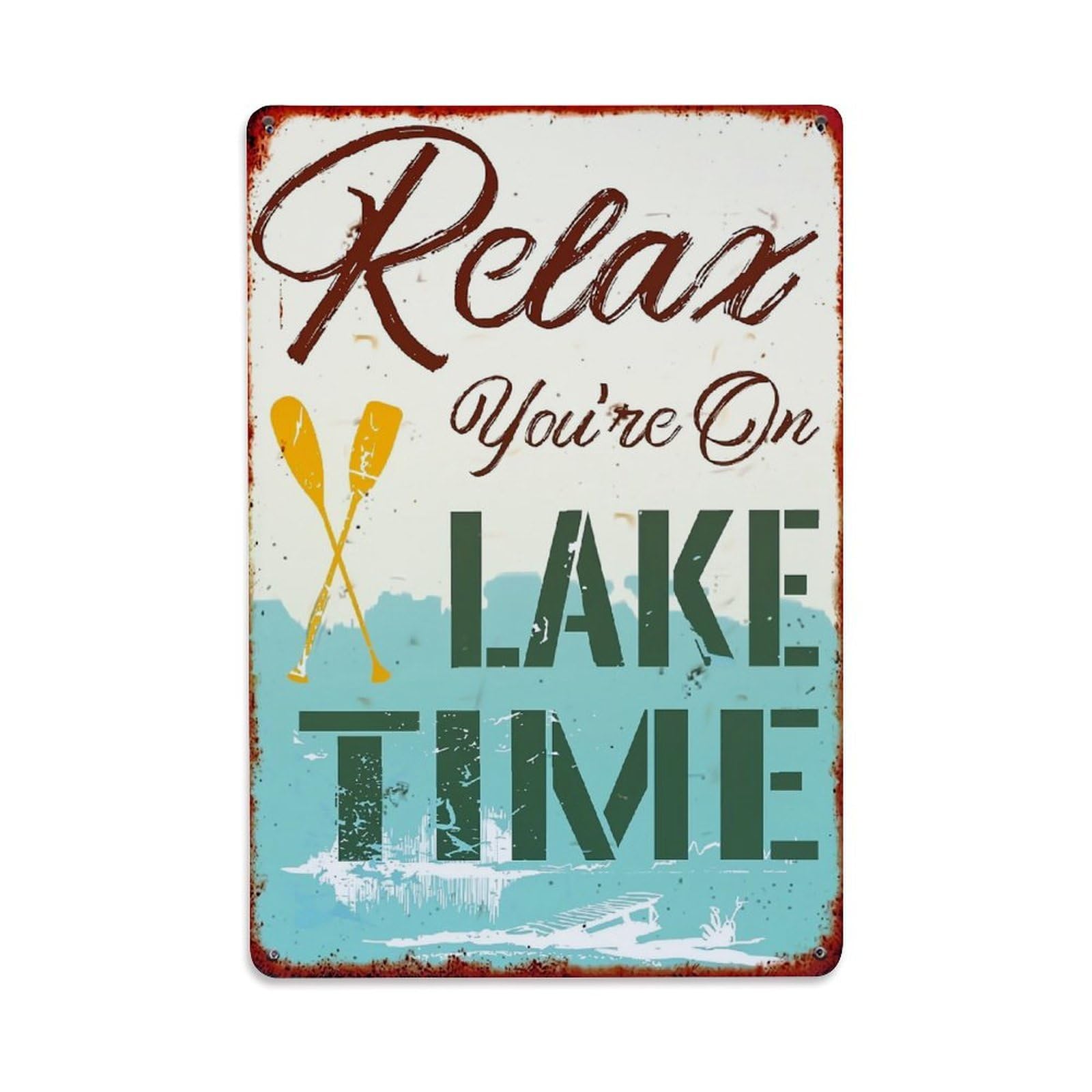 Jdfenggu Vintage Relax You're On Lake Time Retro Metal Tin Sign, Decor Art Poster For Bar, Home, Man Cave, Kitchen, Laundry Room Gift 8X12inch