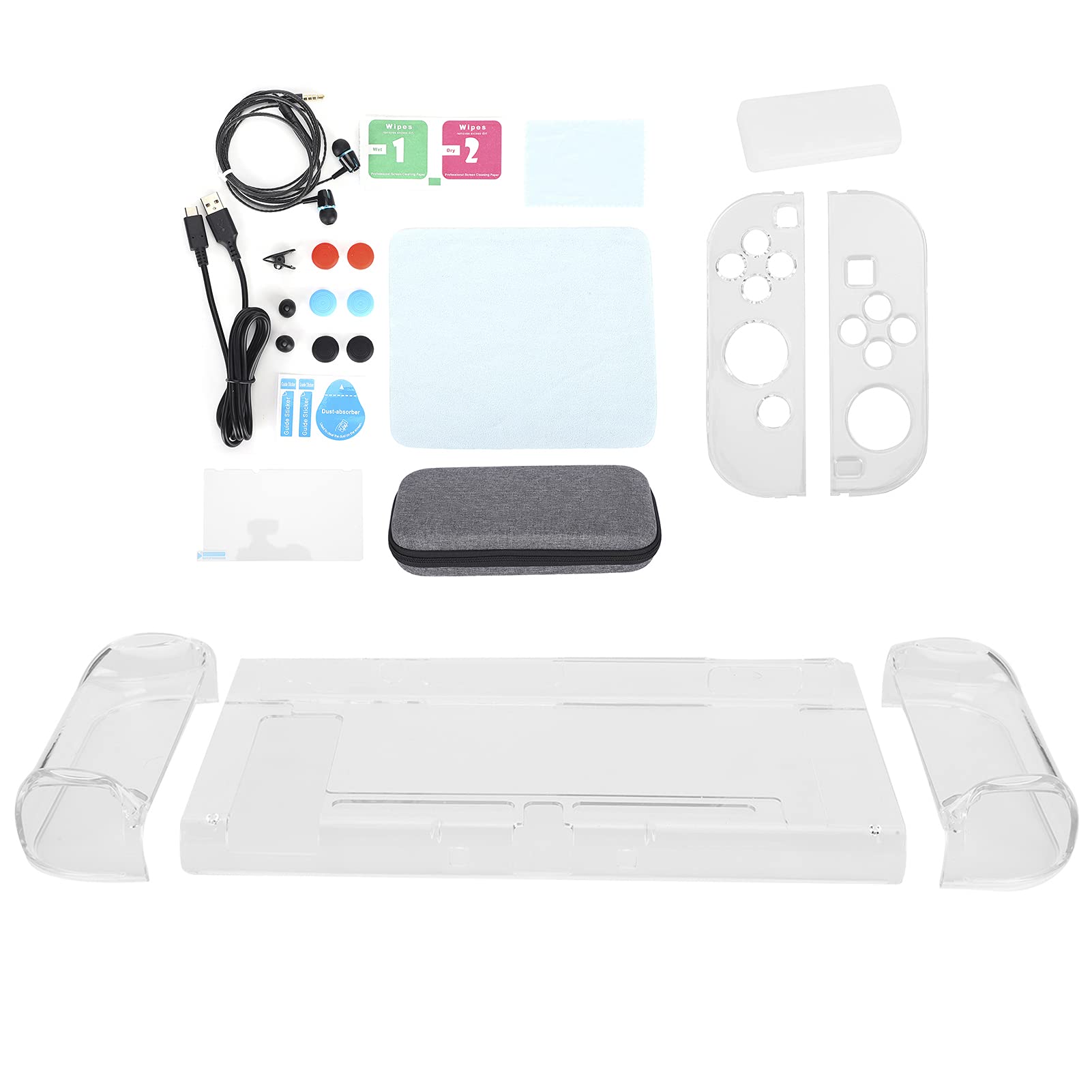 Vomeko Juego de accesorios de juego 14 en 1, bolsa de almacenamiento para Switch, funda protectora transparente de cristal para PC, película protectora de pantalla endurecida,