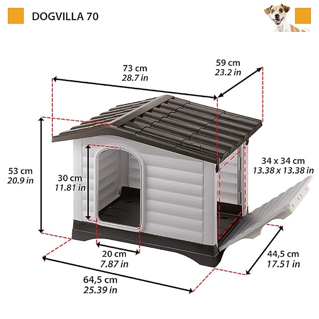 Foto 2 de 6 de Ferplast Caseta Perros Exterior DOGVILLA 70, Caseta Perro, Lateral Abatible, Fondo con Drenaje, Base Aislante