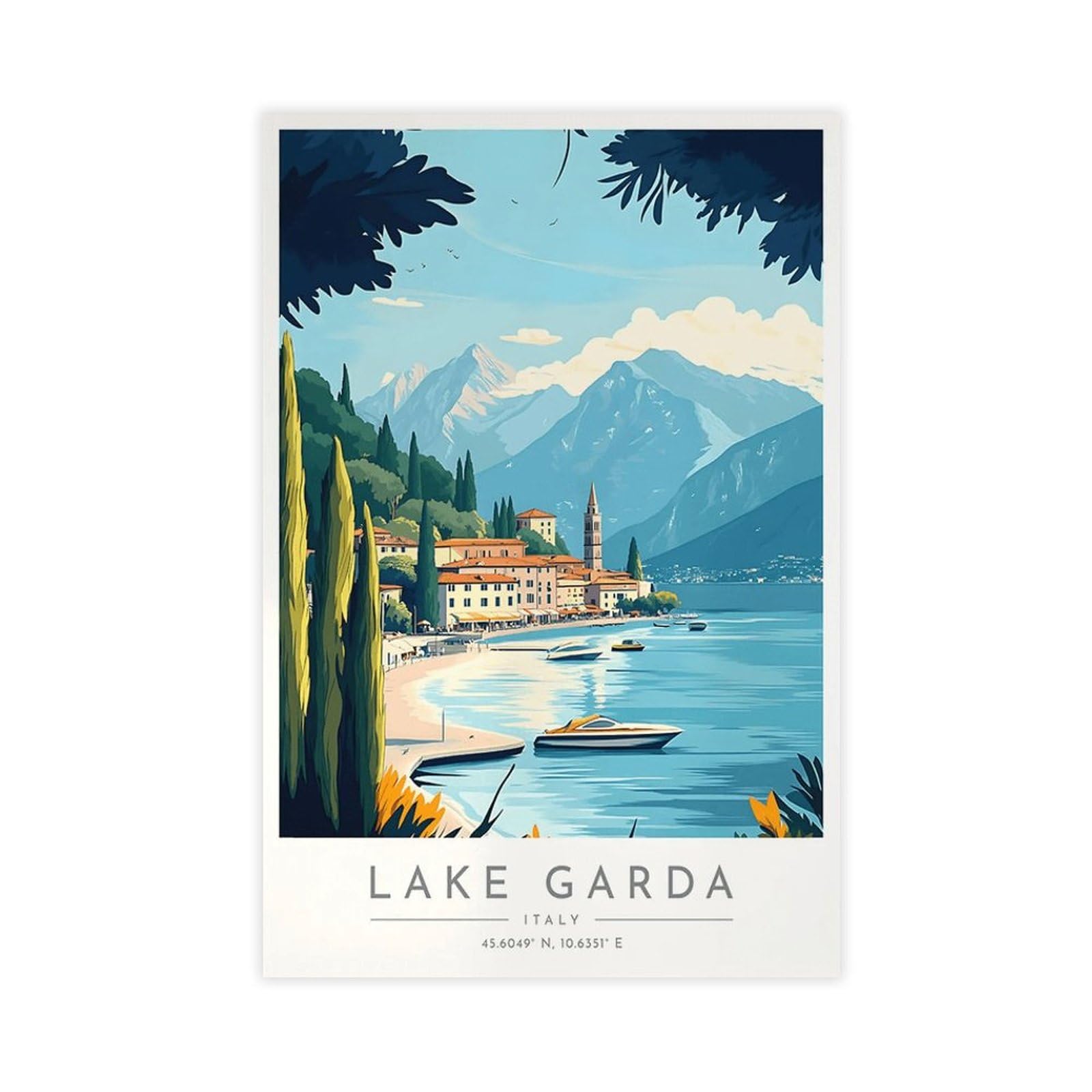 Wlqzfrwv Lake Garda Travel Poster - Italy Canvas Poster Wall Art Decor Print Picture Paintings For Living Room Bedroom Decoration 08X12inch(20X30cm)