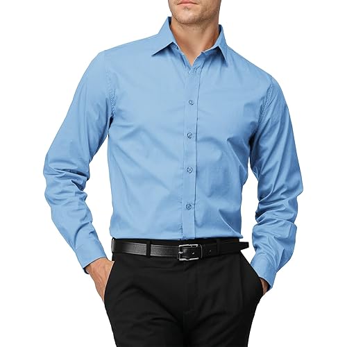H2H Men's Slim Fit Dress Shirts Stretch Long Sleeve Basic Formal Shirts Solid Business Casual Button Down Shirts