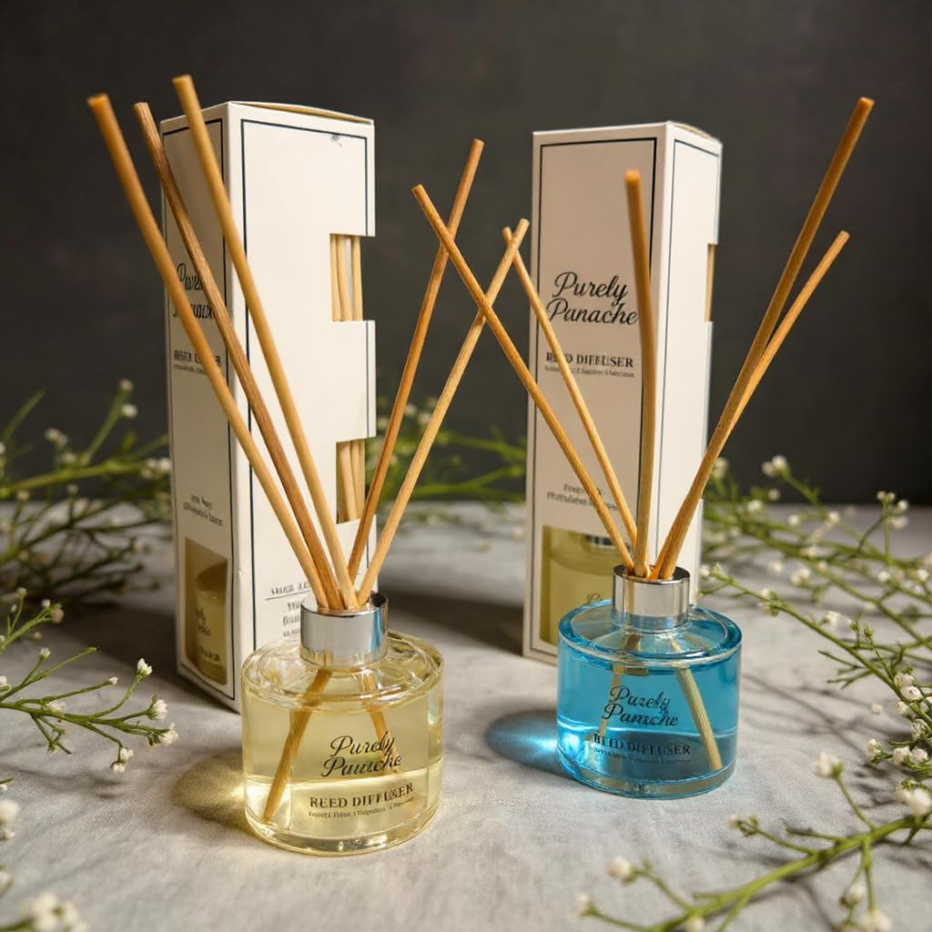 Purely Panache Luxury Reed Diffuser – Ocen Blue, Flora 120ml (Pack of 2) | Long-Lasting Luxury Home Fragrance, Rose & Musk Aromatherapy Diffuser