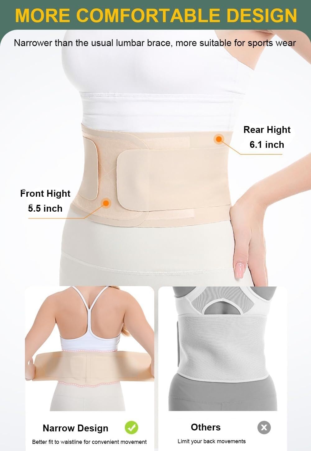 Fascia Lombare Cintura di Supporto Lombare Leggera E Traspirante for Lo Sport Cintura Schiena(Beige,M)