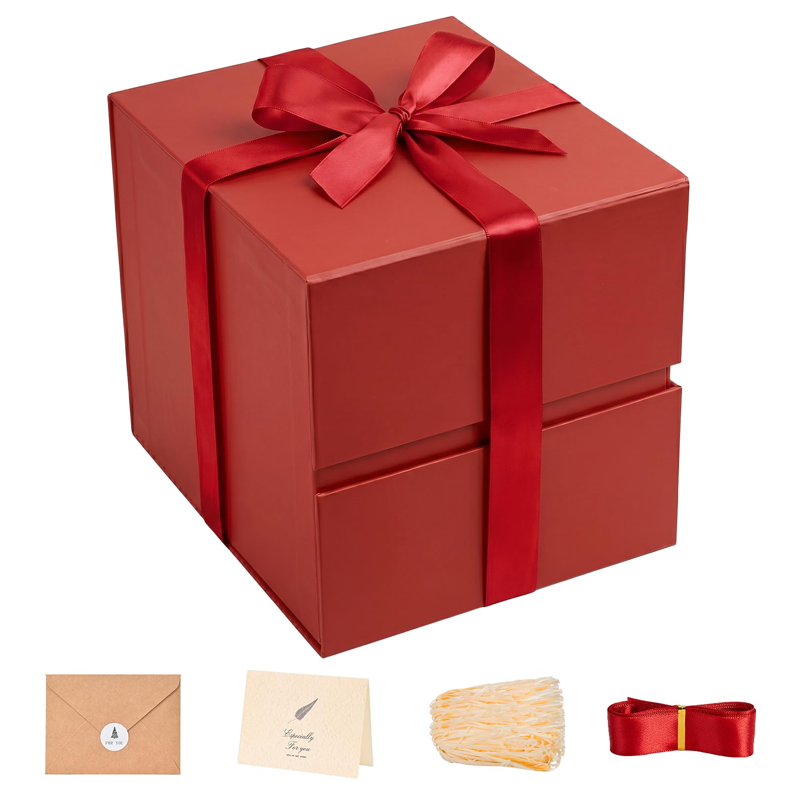 LIFELUM Red Gift Box for Christmas with Magnetic Lid, 8.6"x8.6"x8.6"