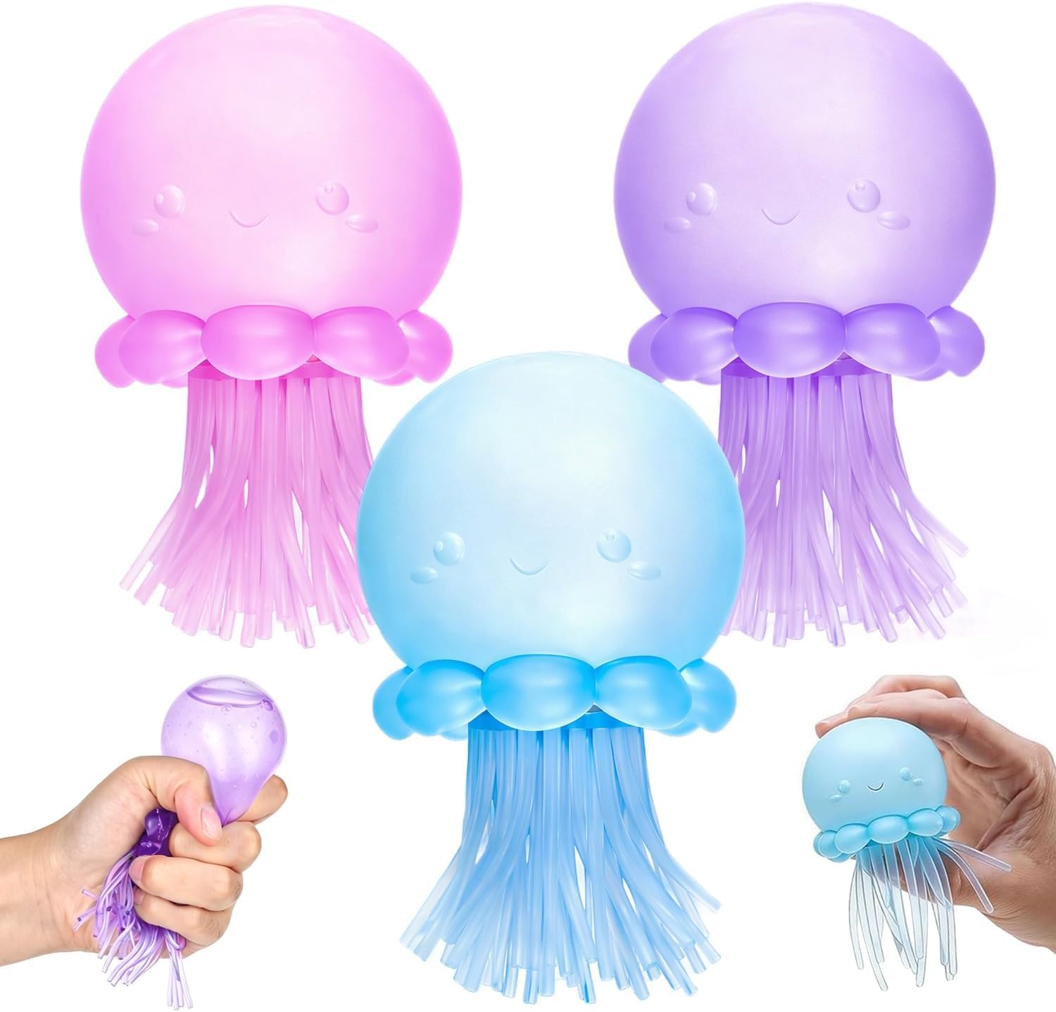 2PCS Octopus Jellyfish Squishy Toys Glitter Squishy Ball Soft TPR Squeeze Ball with Wiggly Tentacles Jellyfish Squishy Toy Sensory Fidget Toys for Travel Party Filler (B+P)