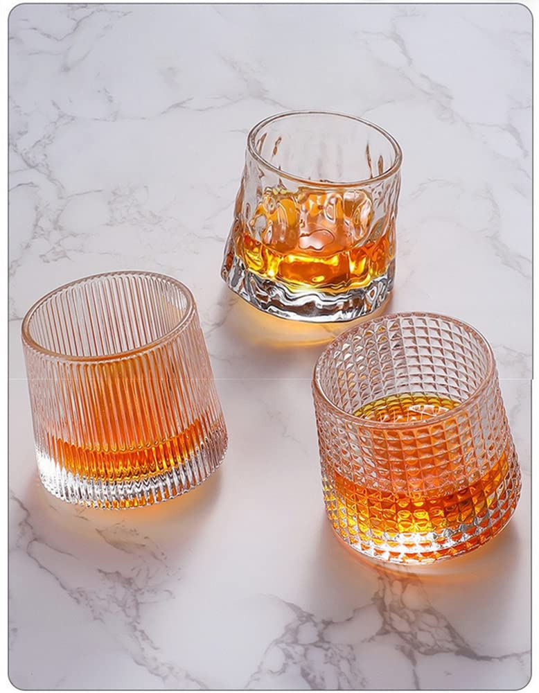 NatureMan Bicchieri da whisky in cristallo, 5 OZ Set di 3 bicchieri a rotazione in stile vintage, per bere bourbon, scotch, cocktail, cognac, tequila, bicchieri da bar trasparenti