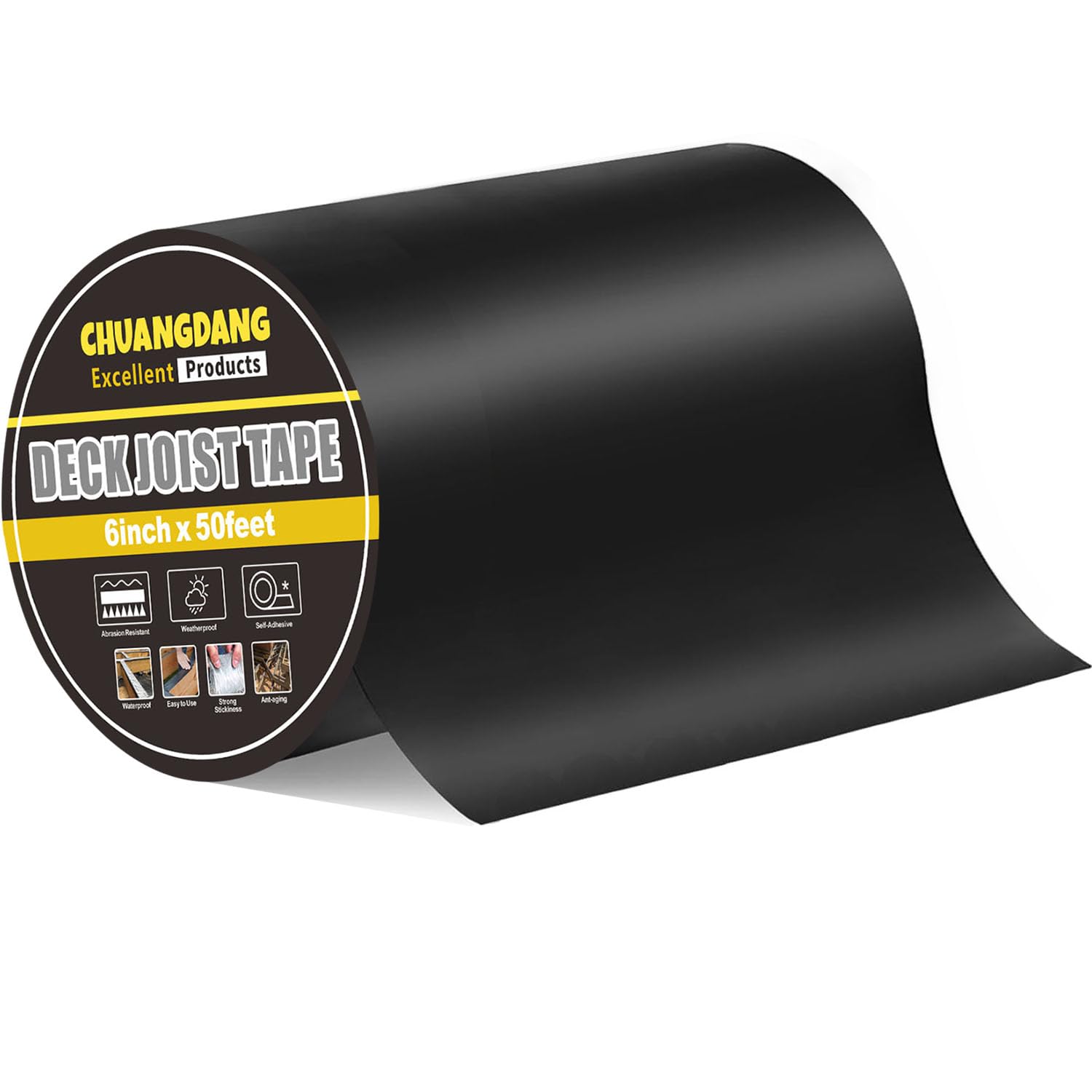 CHUANGDANG Black Joist Tape for Decking,0.7mmx6inx50ft,1-Pack,Anti-Corrosion,Weather-Resistant Butyl,Flashing Tape for Deck,Joist,Roofs Beams,RV,Doors,and Fences,Waterproof Butyl sealant Joist Tapes
