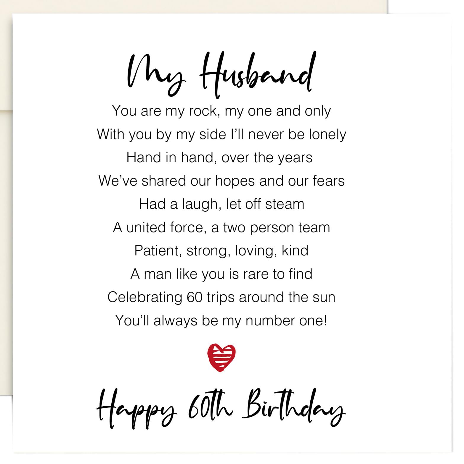 60th Birthday Card for Husband - Sentimental Verse - Premium Textured Card - Blank Inside - Luxury Ivory Envelope