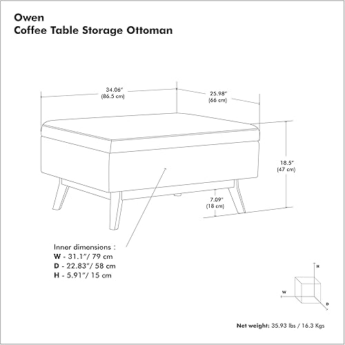 Miniatura 3 de SIMPLIHOME Owen - Mesa auxiliar rectangular moderna de mediados de siglo de 34 pulgadas de ancho, otomana de almacenamiento en tela de poliéster