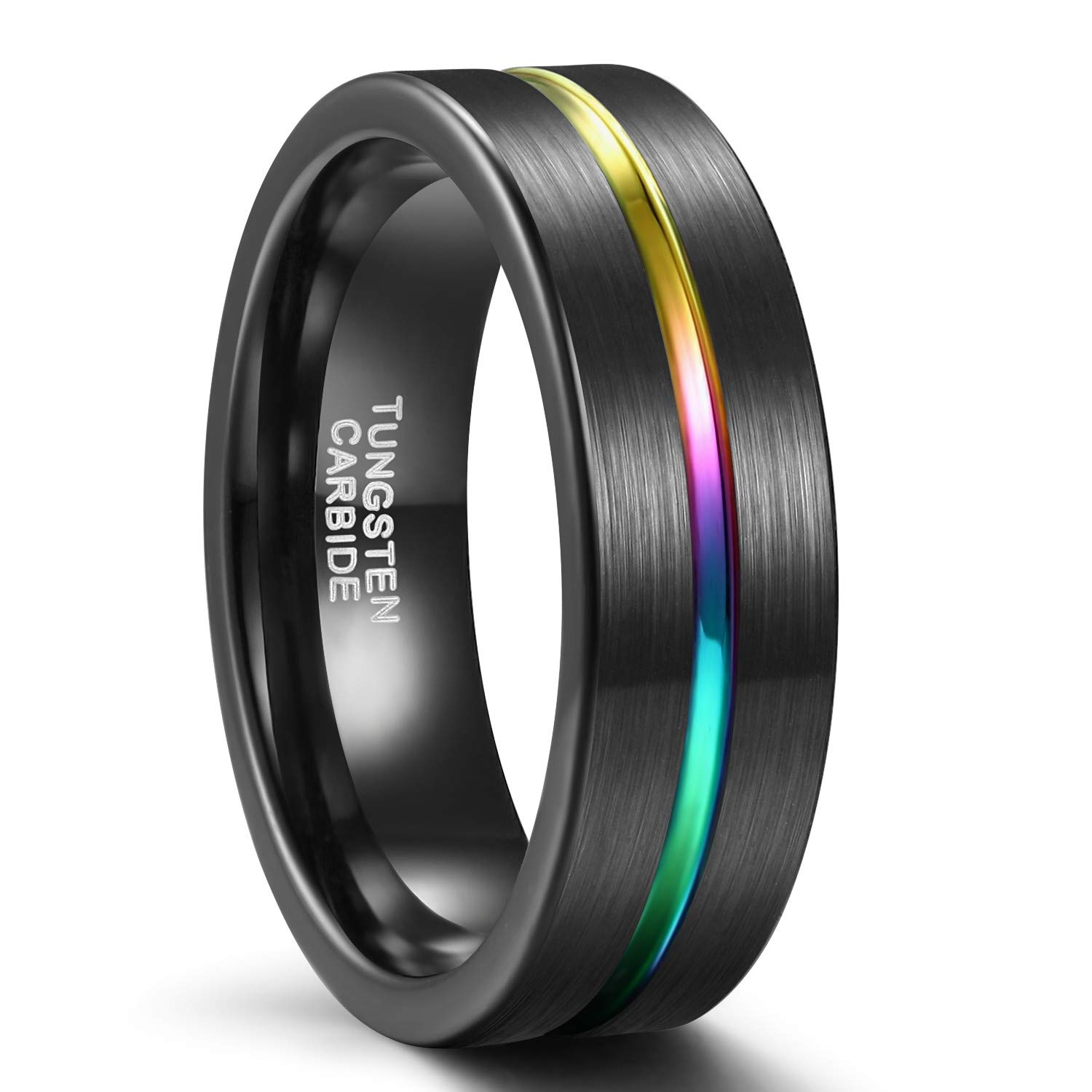 SHINYSO 5mm 7mm Tungsten Carbide Rainbow Rings Centre Groove Wedding Band for Men Women Matte Finish Comfort Fit Size 4-12