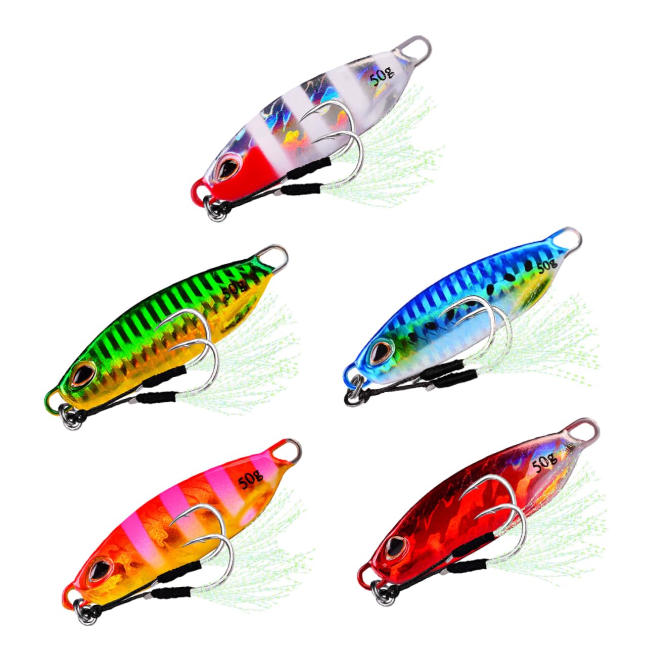 Toyvian Esche Metalliche a Forma di Pesce 5 Pezzi per Pesca All'aperto | Design Riflettente, Riutilizzabili e Resistenti All'usura, Sistema di Trasferimento della Gravità, Set da 5