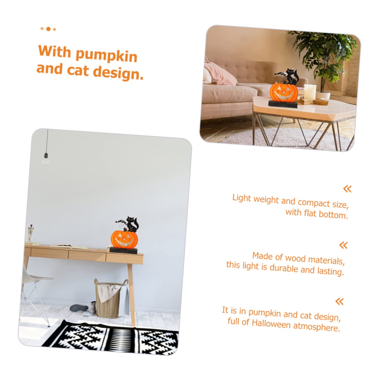 SOLUSTRE Pumpkin Lamp Halloween Decoration Warm Led Light Wooden Ornament for Home Parties and Festive Decor Halloween Atmosphere Material