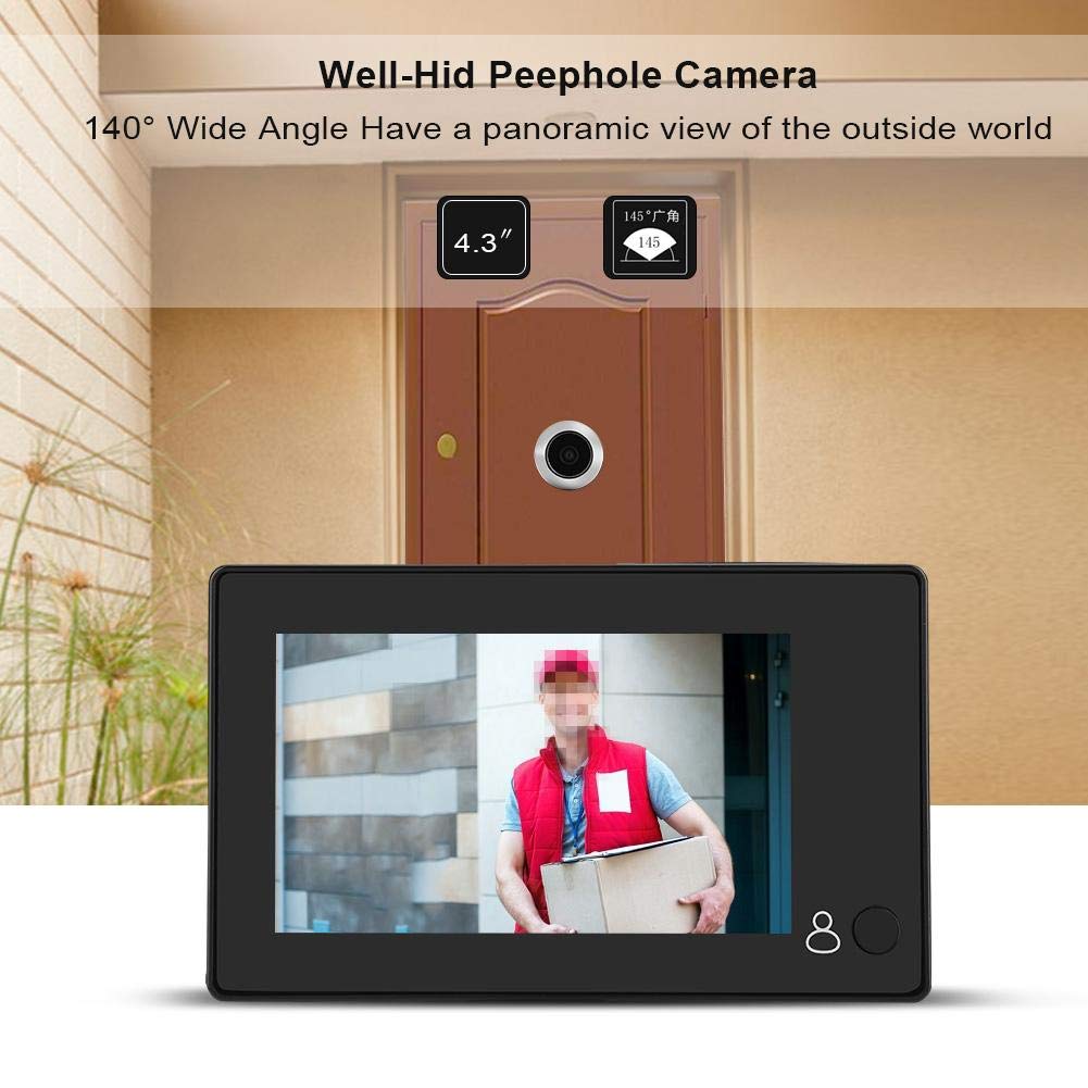 Visionneuse de judas de porte numérique, écran couleur TFT de 4,3 ", écran de porte numérique intelligent, caméra de porte, grand angle 140 ° + moniteur de caméra de sécurité HD