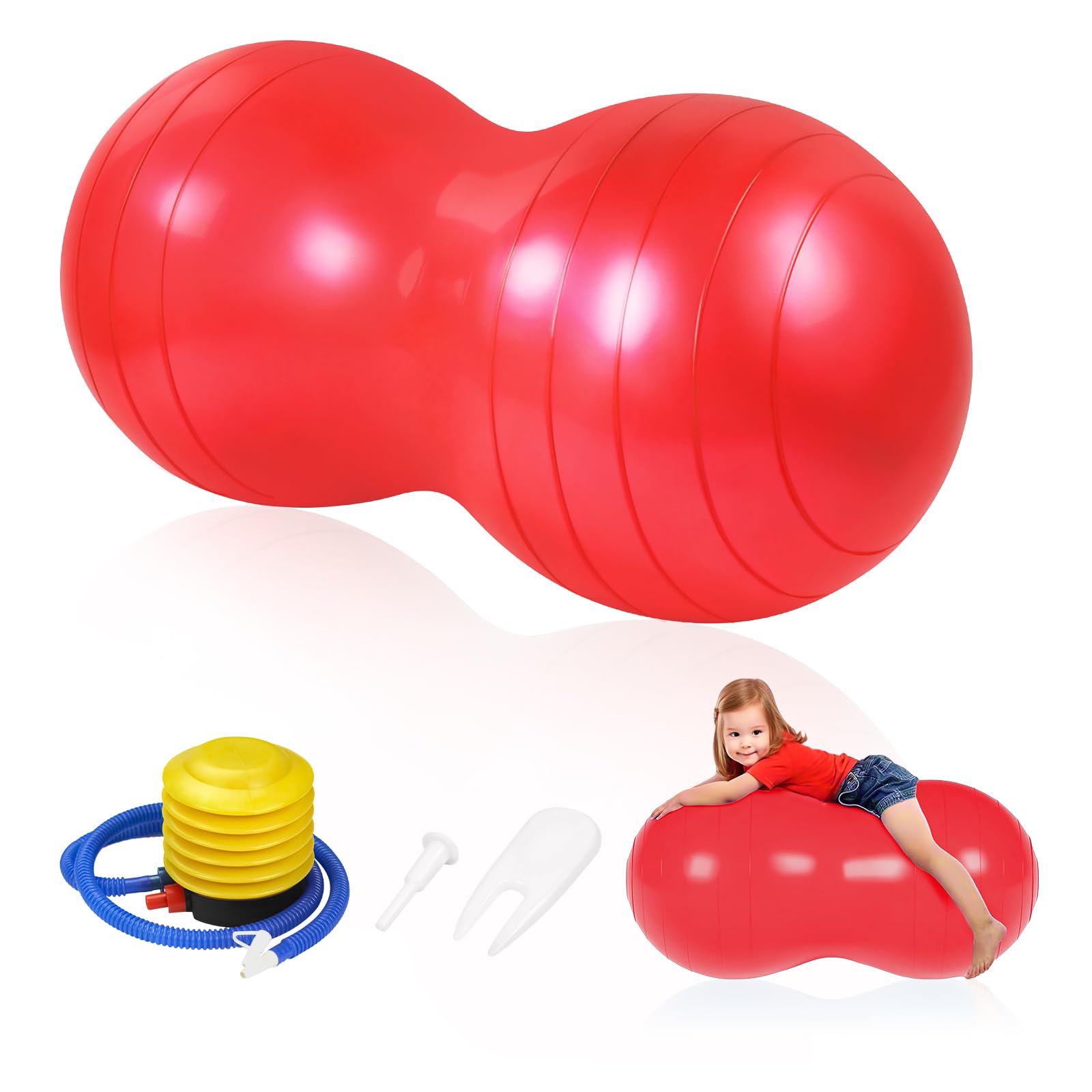 flintronic Yoga Ball, Gymnastikball, 90 x 45 cm Yoga Erdnussball Peanut Ball, Erdnussball für Kinder für Balance Luftpumpe, Gymnastikbälle, Yogaball, Pilates (Rot)
