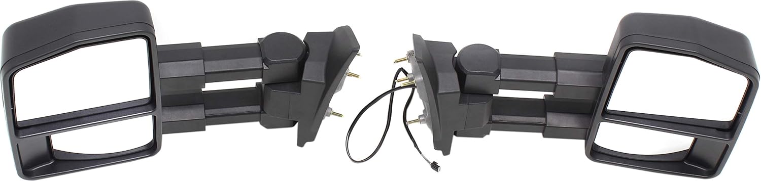 Kool Vue Driver & Passenger Side Non-Electric Towing Mirrors for Ford F-250 F-350 Super Duty F-450 Super Duty 2011-2016 Manual Fold Without Signal Light, Blind Spot Monitor & Memory Chrome