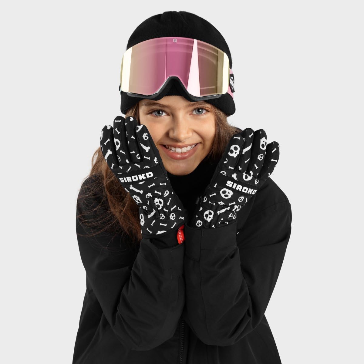 SIROKO Guantes térmicos esquí niños esquí y Nieve Skull Negro