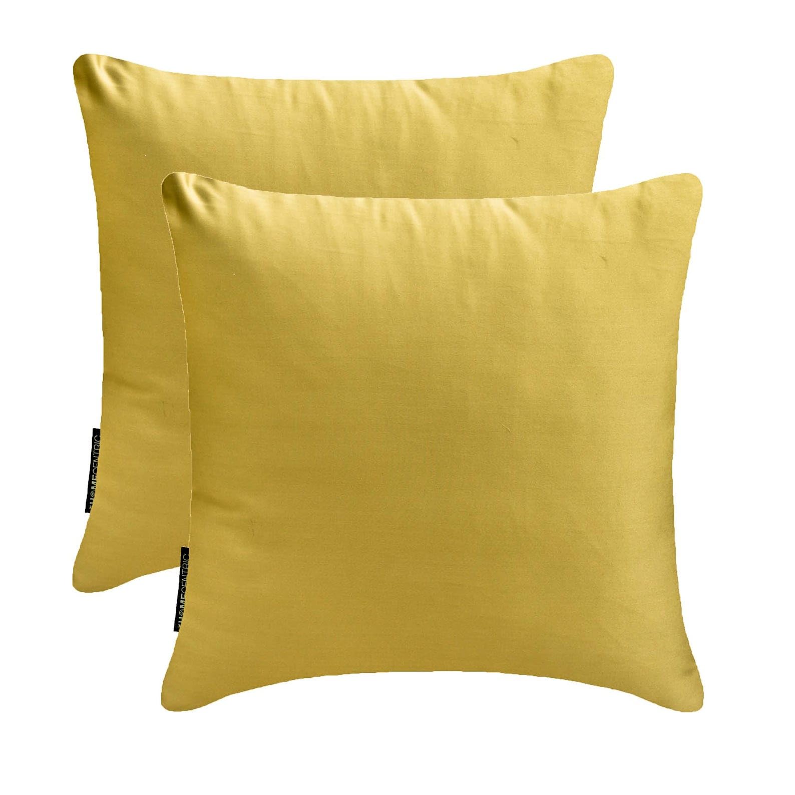 Dull Yellow Decorative Throw Pillow Covers 20"x20" | Pack of 2 Modern Satin Cushion Cover | Solid Pillowcases for Couch, Sofa Bedroom & Living Room, Modern Home Décor - Diull Yellow Slub Satin — image 1