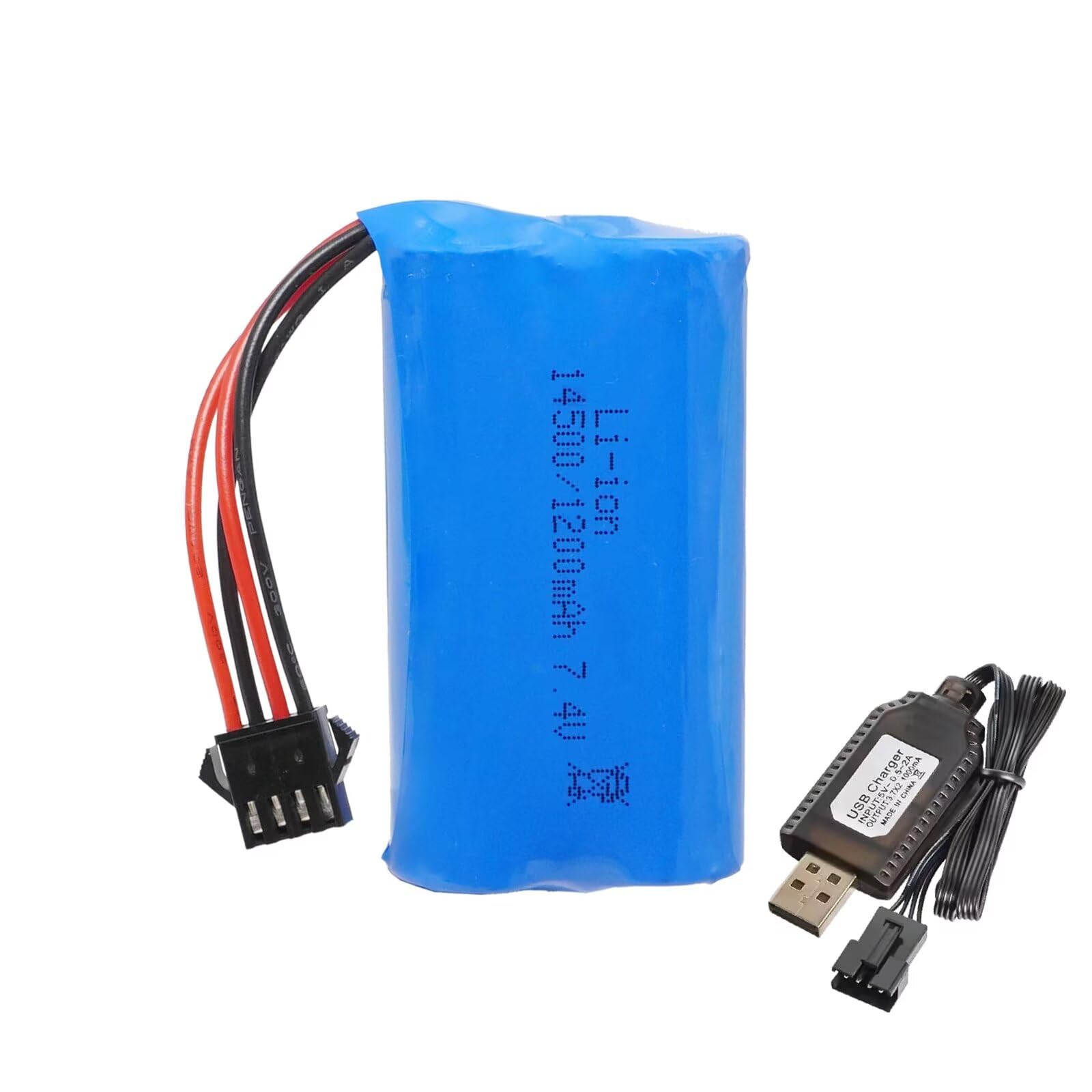 7.4V 1200mAh Li-ion Battery Pack RC Replacement Rechargeable 14500 Battery Pack SM-4P Plug with Charger Cable for RC Drone,Remote Control Car