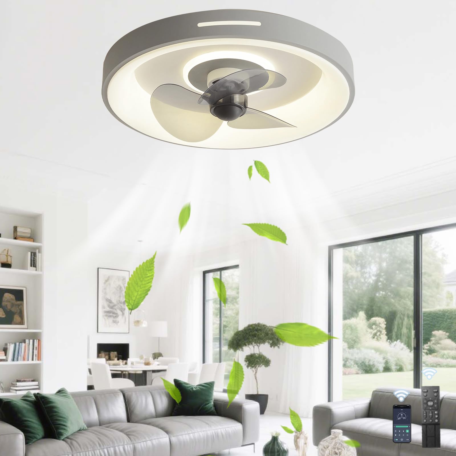 HXYSXHJUO Ceiling Fans with Lights Remote Control/APP, Silent Fan Lamp for Bedroom, Reversible DC Motor Light Ceiling, Dimmable，for Living Room, Lounge,Office-Gray