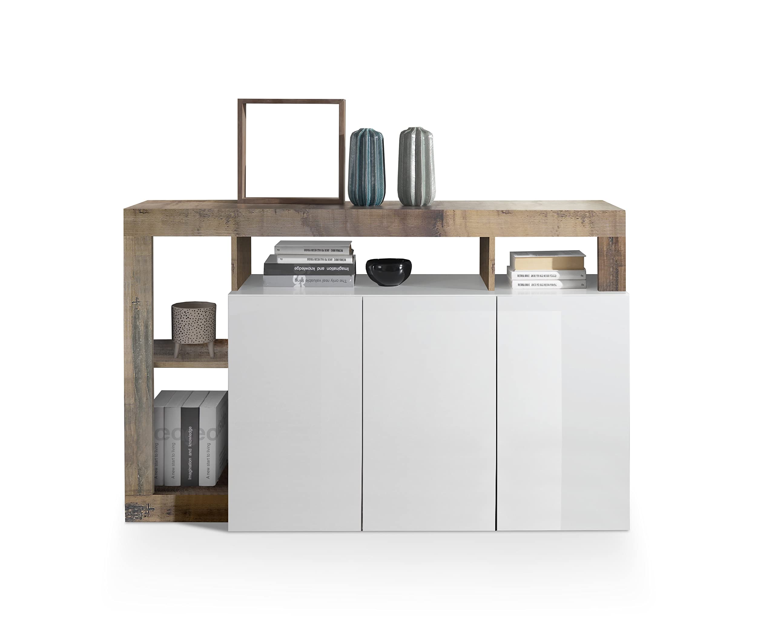 Madia Hamburg Bianca Lucida - Credenza Moderna 4 Ante Made In Italy Per Soggiorno