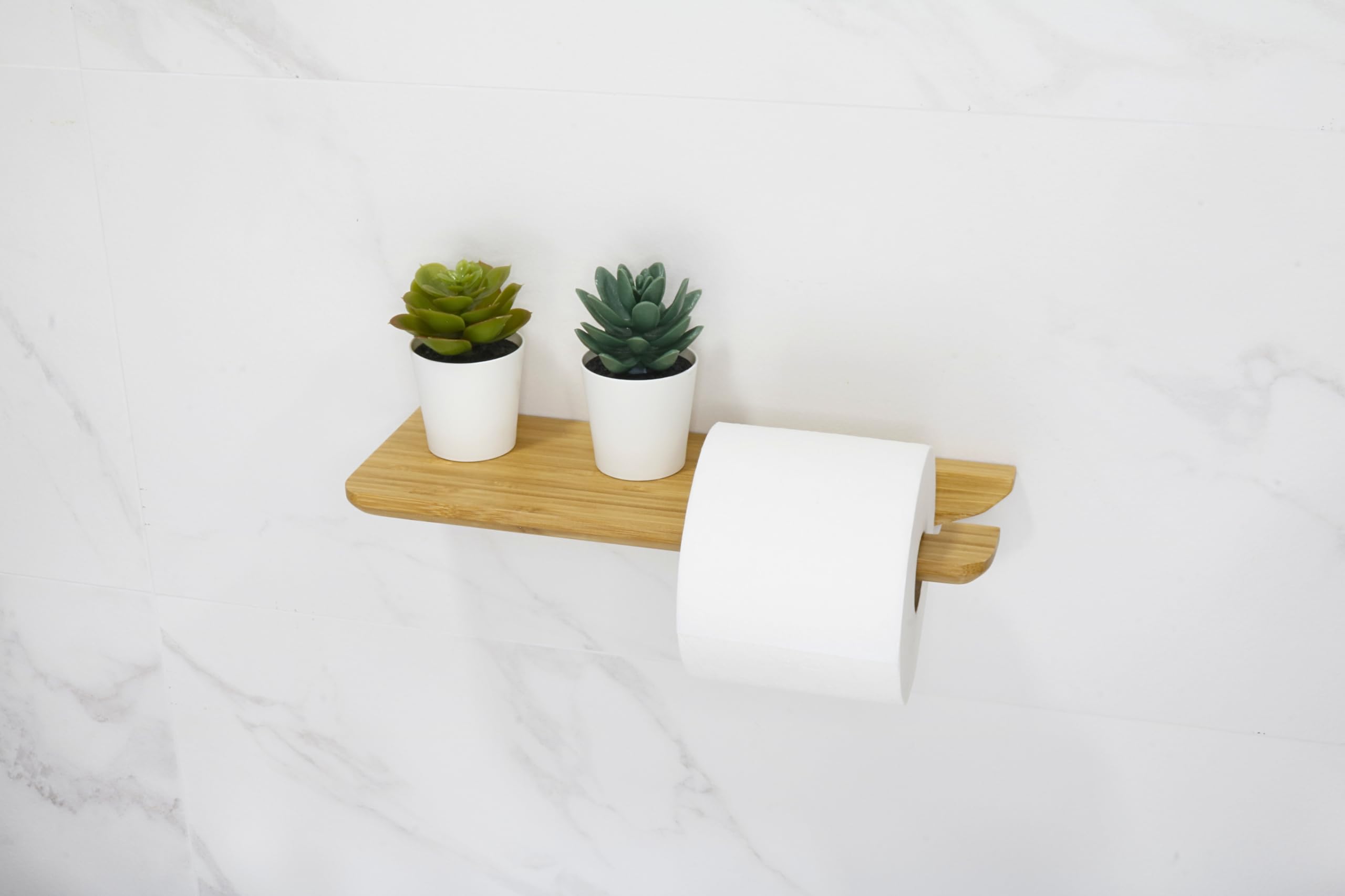 Portarrollos Papel Higiénico y Baño Sin Taladro Adhesivo | Soporte Bambu Decoración | Toilet Paper Holder | Soporte de Papel Higiénico + Toallero a Juego Disponible