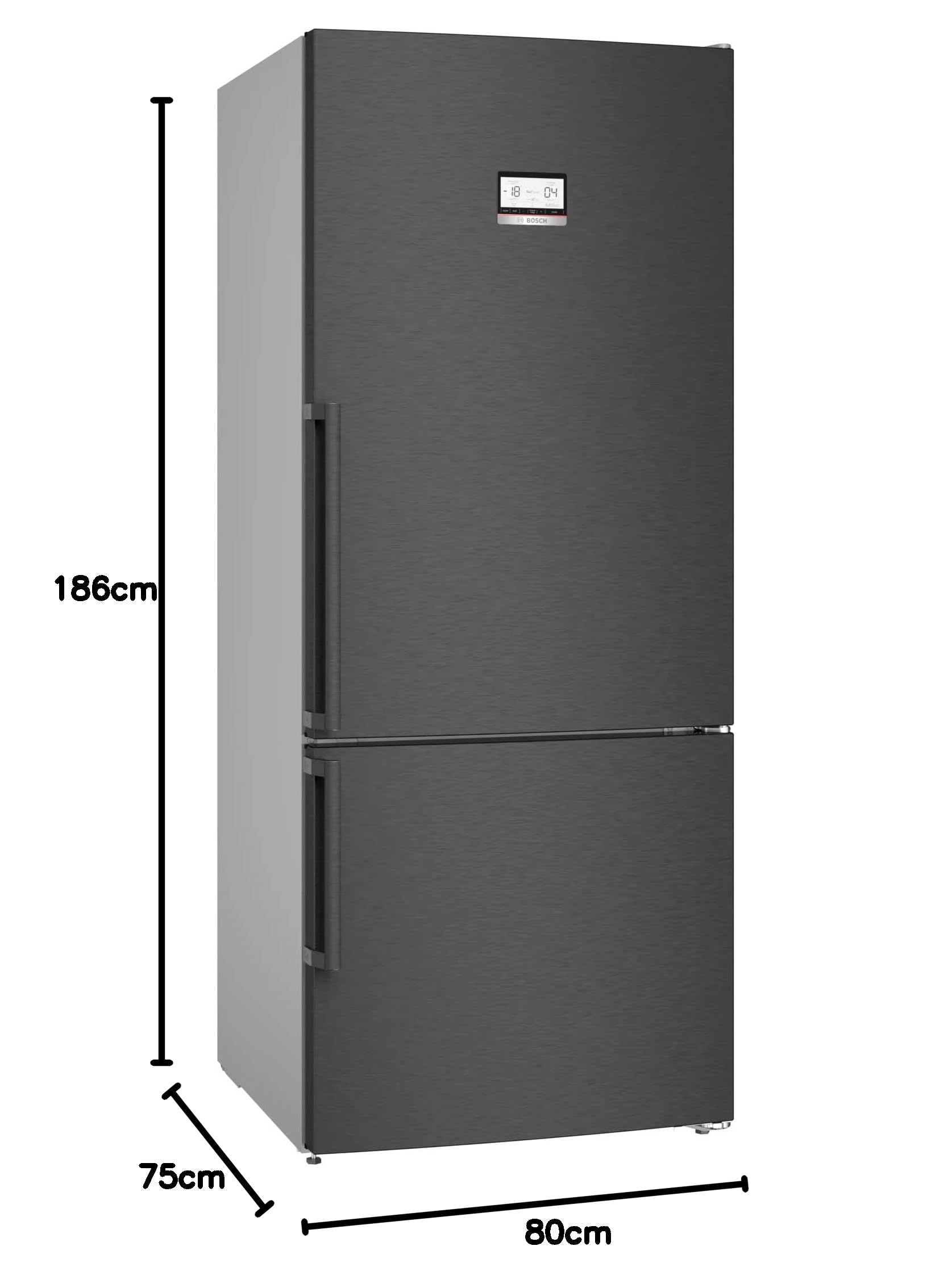 Bosch KGN76AXDR, seria 6, XXL lodówko-zamrażarka, 186 x 75 cm, chłodzenie 406 l + zamrażanie 120 l, stal nierdzewna, czarna, NoFrost, VitaFresh XXL dla dłuższej świeżości, półka na butelki,