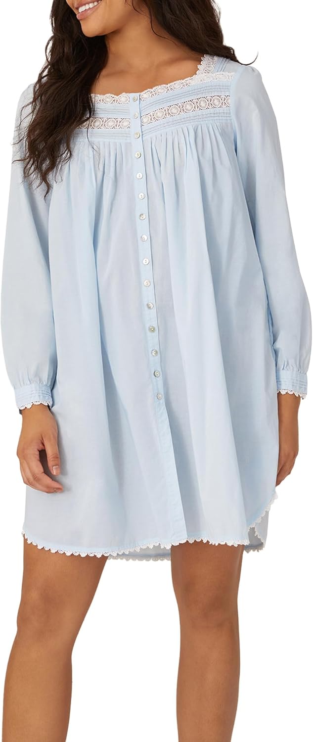 Eileen West Queen Anne’s Lace Womens Sleepwear & Loungewear – Heirloom Dream Collection - 100% Cotton Long Sleeve Short Robe