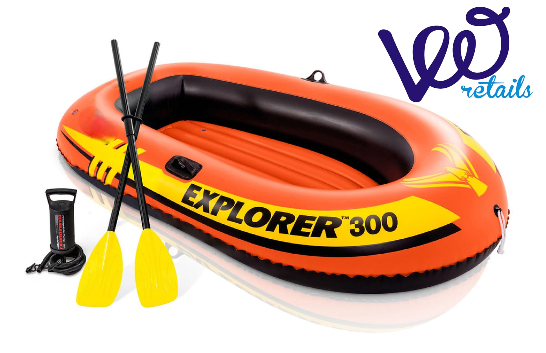 VWretails Explorer 300, 3 Person Inflatable Boat for Flood Rescue, Adventure, Rafting, Fun and Enjoyment of River and Swiming Pools Fishing, with Oars & Air Pump (58332)