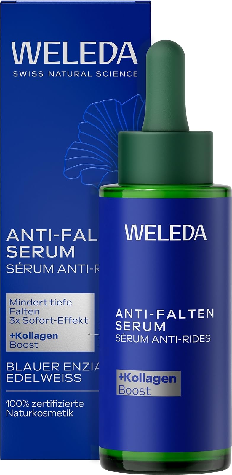 WELEDA Bio Anti Falten Serum Blauer Enzian & Edelweiß - Naturkosmetik Natural Anti Aging Gesichtsserum/Gesicht Pflegekonzentrat reduziert tiefe Falten nach 2 Wochen & strafft die Haut (vegan, 30ml)