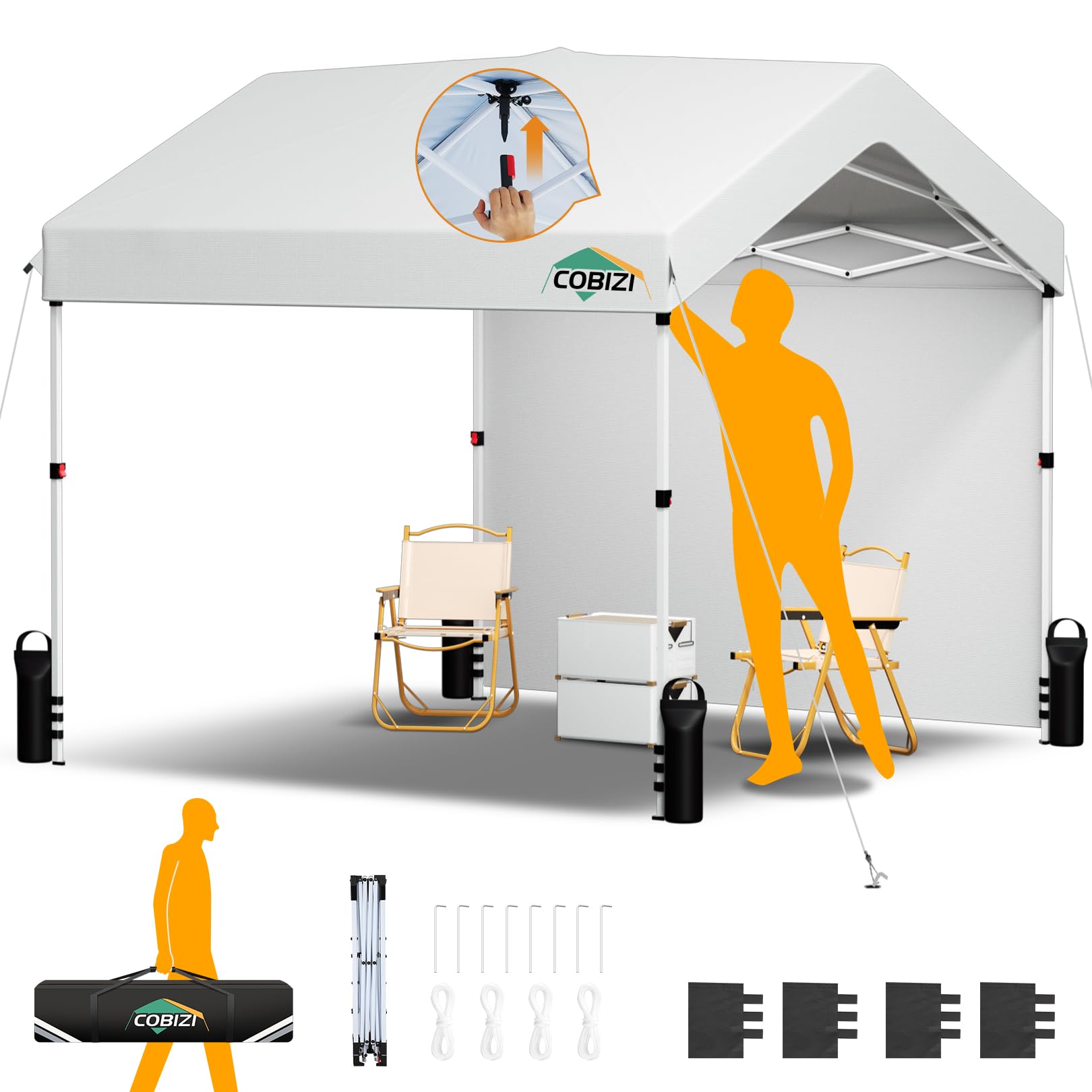 Condition photo showing New/Like New for cobizi 10x10 pop up canopy with one button push center lock,ez up portable carport without sidewall,waterproof uv50+ outdoor party commercial carport canopy with carry bag(10 x 10 ft white)