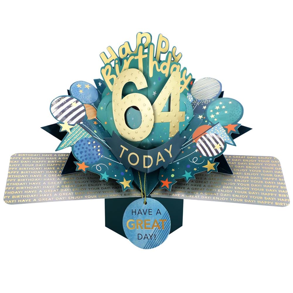 64 Today Happy 64th Birthday Pop-Up Greeting Card Love Kate's Pop Up Cards Him Design POP237MC64