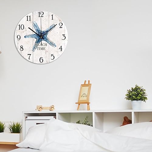 Miniatura 7 de Beach Time - Reloj de pared decorativo con diseño de estrella de mar, estilo shabby chic, retro, de 12 pulgadas, reloj redondo de cuarzo, funciona