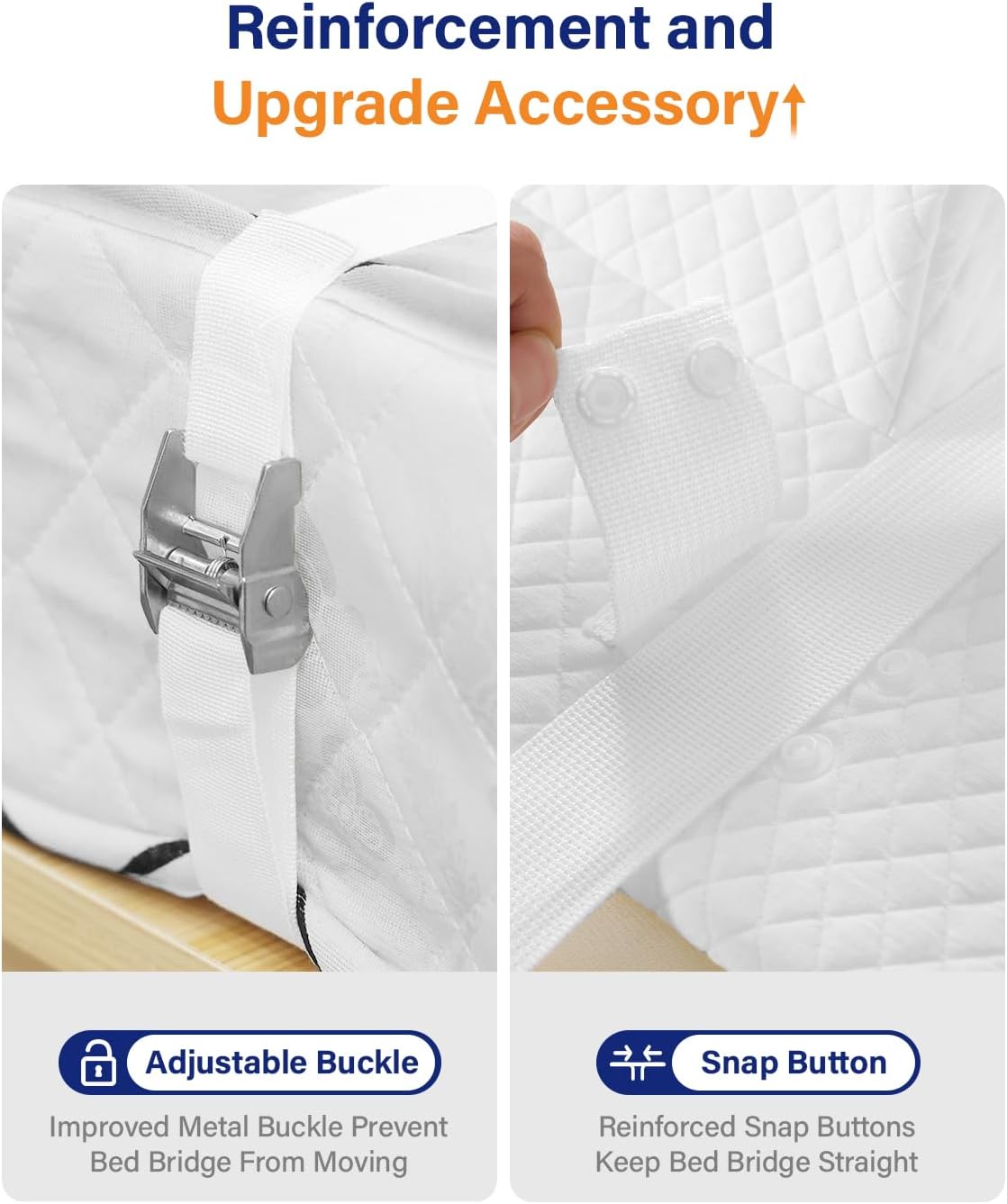 WINSOON Twin to King Bed Bridge: Twin Bed Connector to Make a King - Split King Mattress Gap Filler with Straps - One-Piece 25D Foam Bed Converter with Washable Cover (10 Inch Bed Bridge Set)