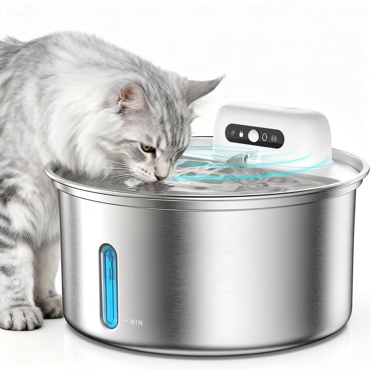 Casfuy W12 Upgraded Wireless Smart Stainless Steel Dog & Cat Water Fountain, 108-oz