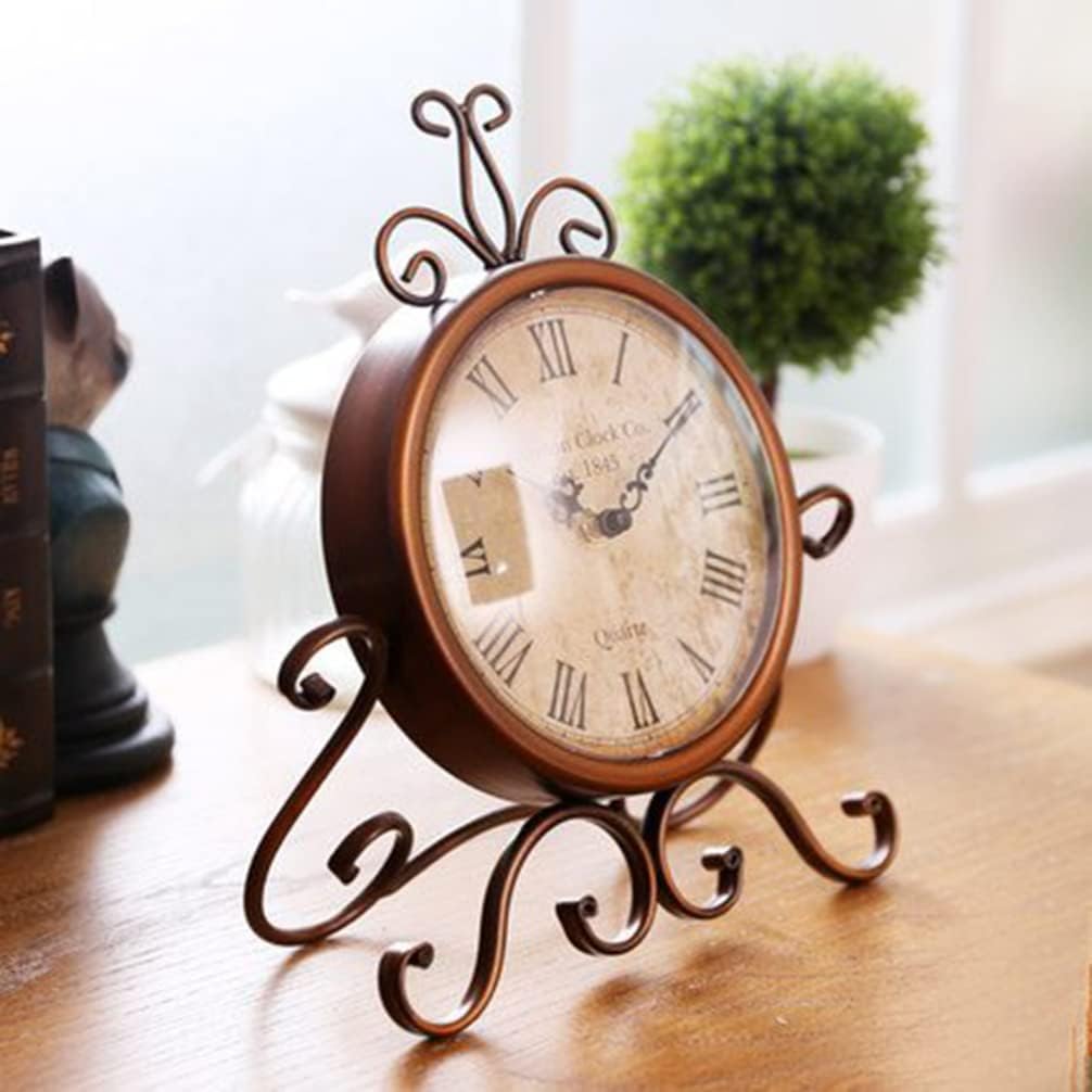 VICASKY European Style Retro Table Clock Large Quiet Accurate for Home Office Decor