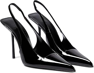 VOLEECE Women's Slingback Stiletto Heels Stretch Strap Slip On Pumps Shoes Pointed Toe Backless Patent Leather Dress High Heels