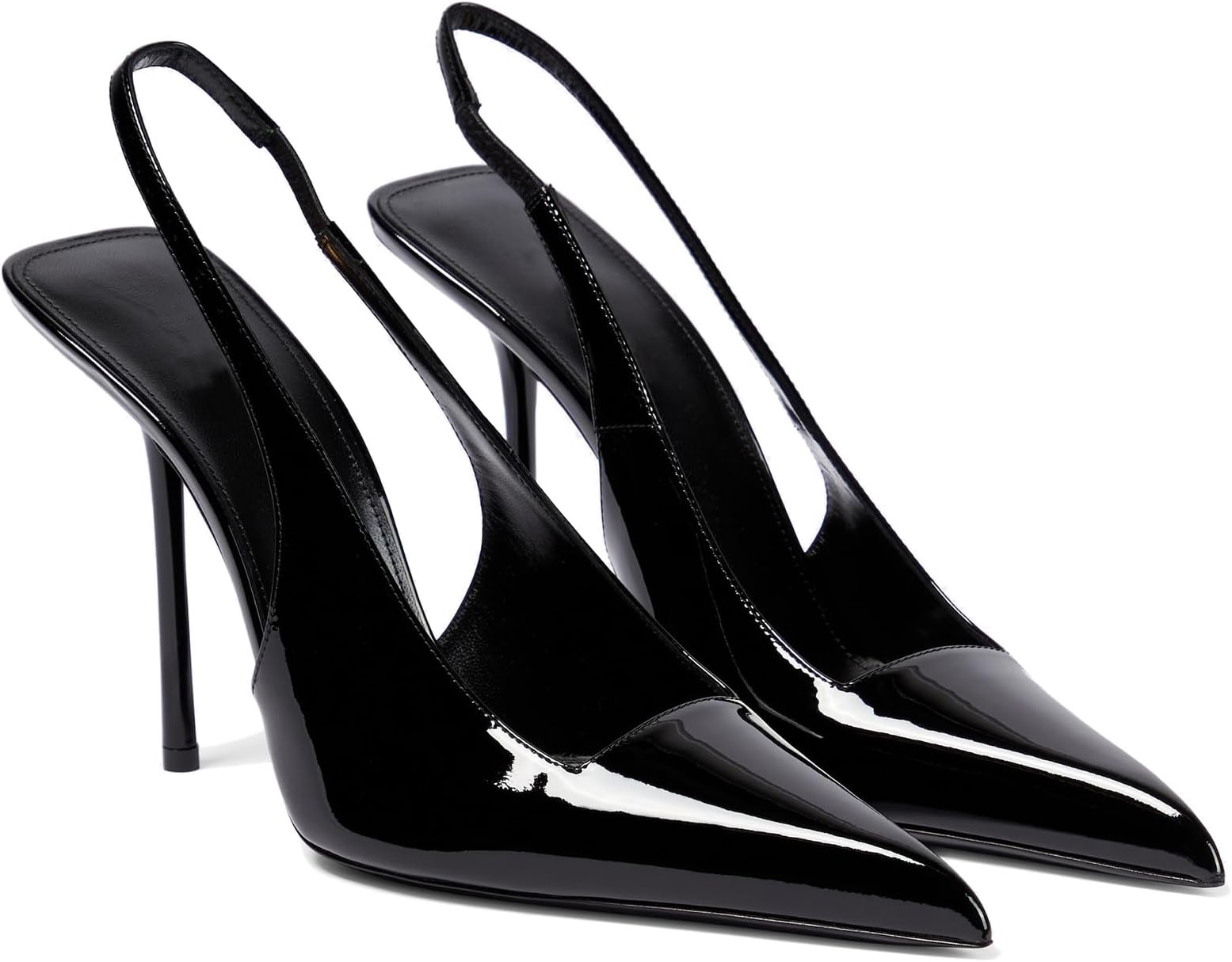 VOLEECE Women's Slingback Stiletto Heels Stretch Strap Slip On Pumps Shoes Pointed Toe Backless Patent Leather Dress High Heels