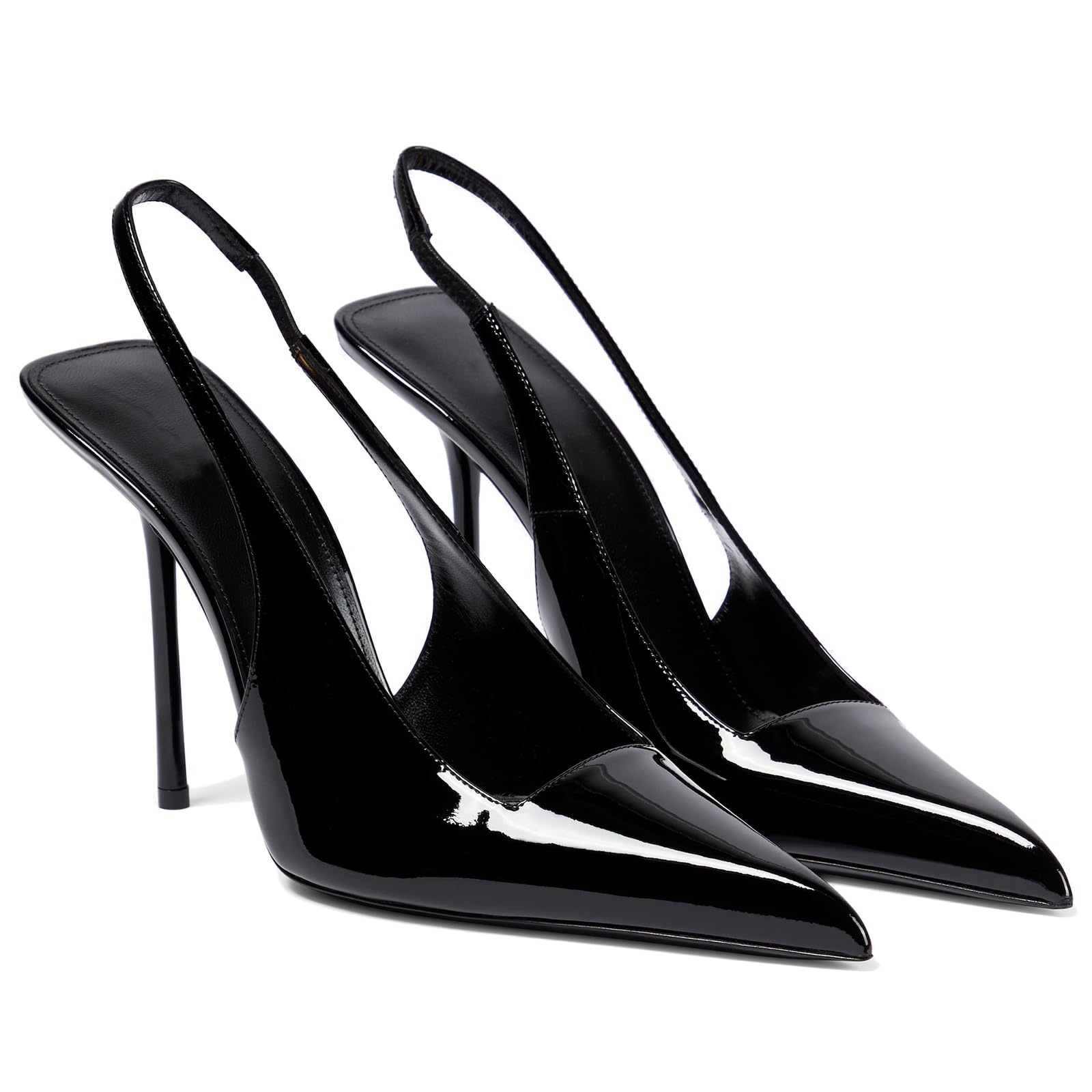 VOLEECE Women's Slingback Stiletto Heels Stretch Strap Slip On Pumps Shoes Pointed Toe Backless Patent Leather Dress High Heels