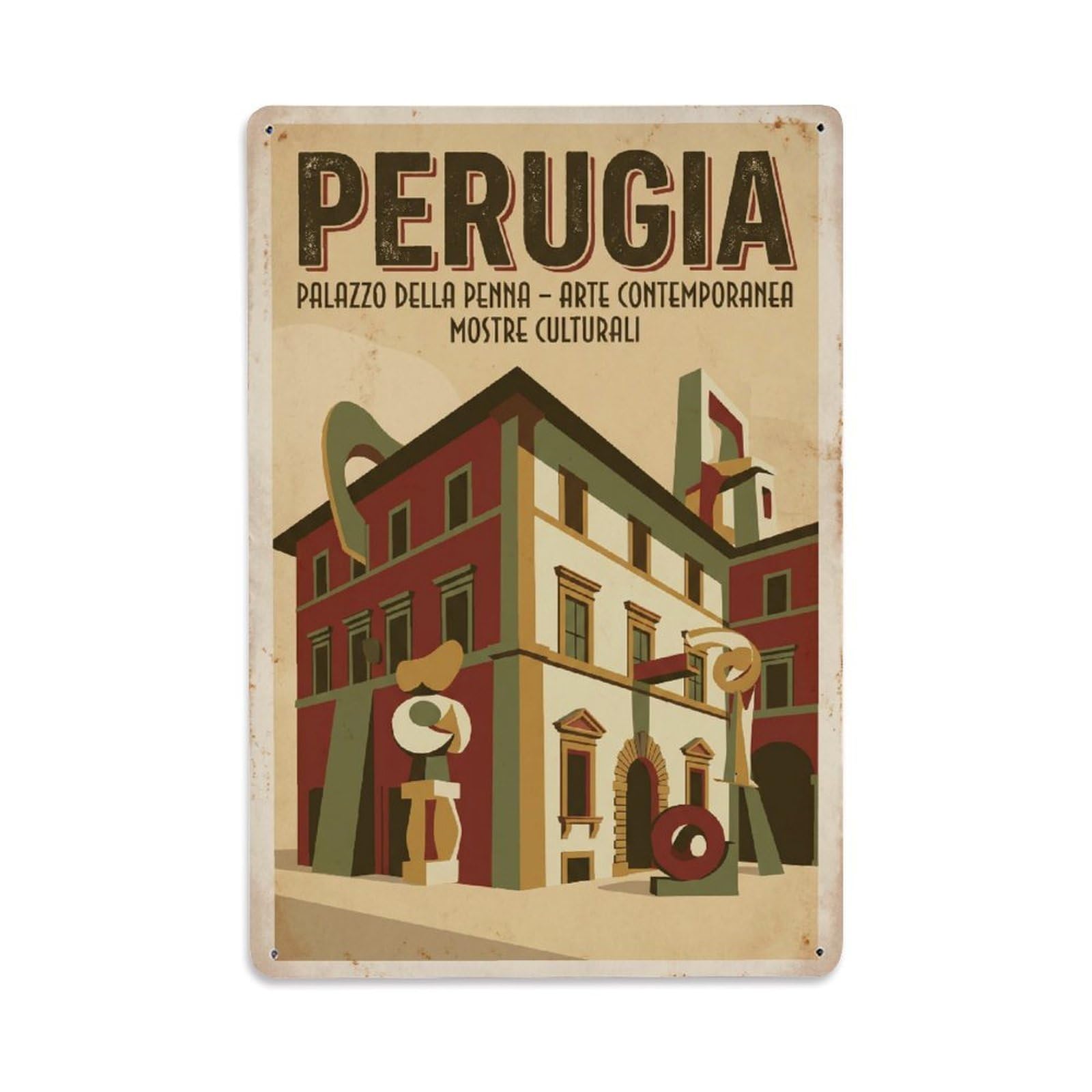 Vintage Travel Perugia Palazzo Della Penna Italy Metal Tin Sign Plaque Wall Decor for Cafe, Club Bar, Office, Home Garden Metal Poster 8x12Inch