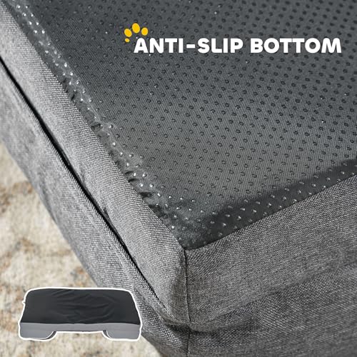 PawHut Memory Foam Dog Bed Sofa, Washable Orthopedic Dog Bed Couch with Removable Flannel Cover, 3-Sided Pet Pillow with U-Shape Bolster, Non-Slip Bottom, Grey, 91.5 x 68.5 x 16.5 cm - Image 6