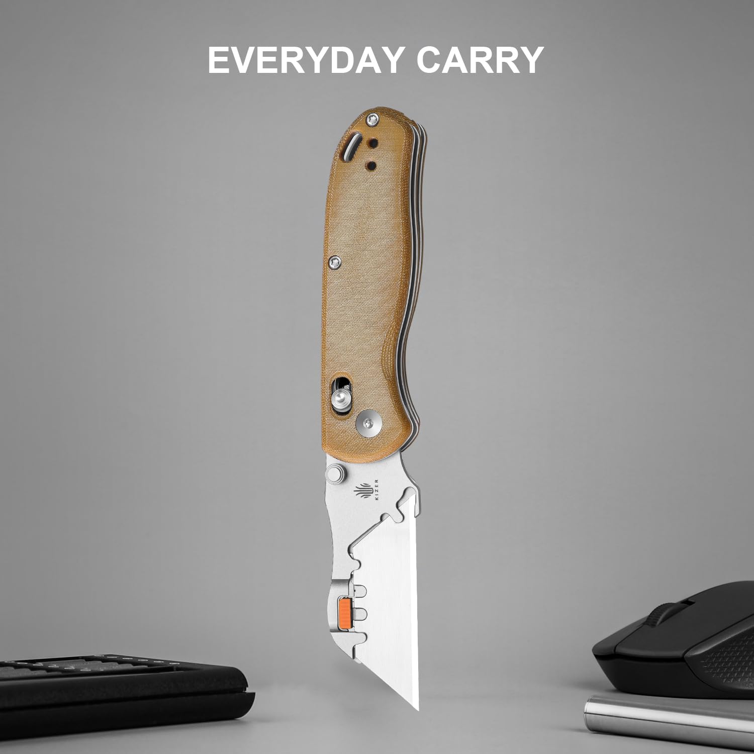 Kizer Uti BEAR 2 (Werkzeuglose Version) Klappmesser, Schnellwechsel-Teppichmesser EDC-Messer mit 5 Stück 7 cm Rasierklingen, Kupplungssperre und Taschenclip Kleine Taschenmesser V3619JA7