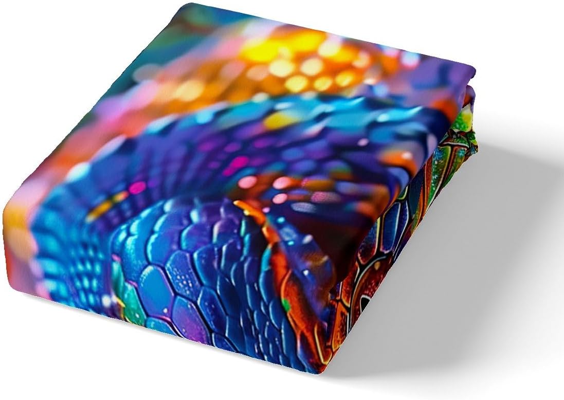 Glitter Snake Duvet Cover Set Toddler Size,Wild Animal Bedding Set for Kids Boys Girls Room Decor,Neon Style Snake Comforter Cover 2Pcs,Magical Animal Snake Microfiber Bedspreads Cover,1 Pillowcase