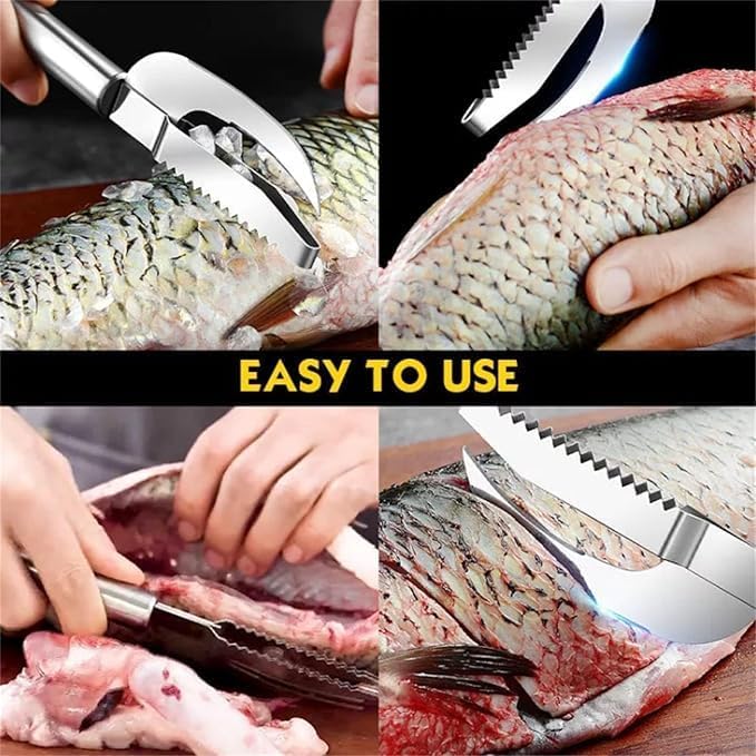 KRUPAVI Stainless Steel Fish Maw Knife, Fish Skin Scale Remover Scraper, 3 in 1 Fish Maw Knife with Sharp Blade, Meat Cutting Butcher (Silver, 1Pcs) 3