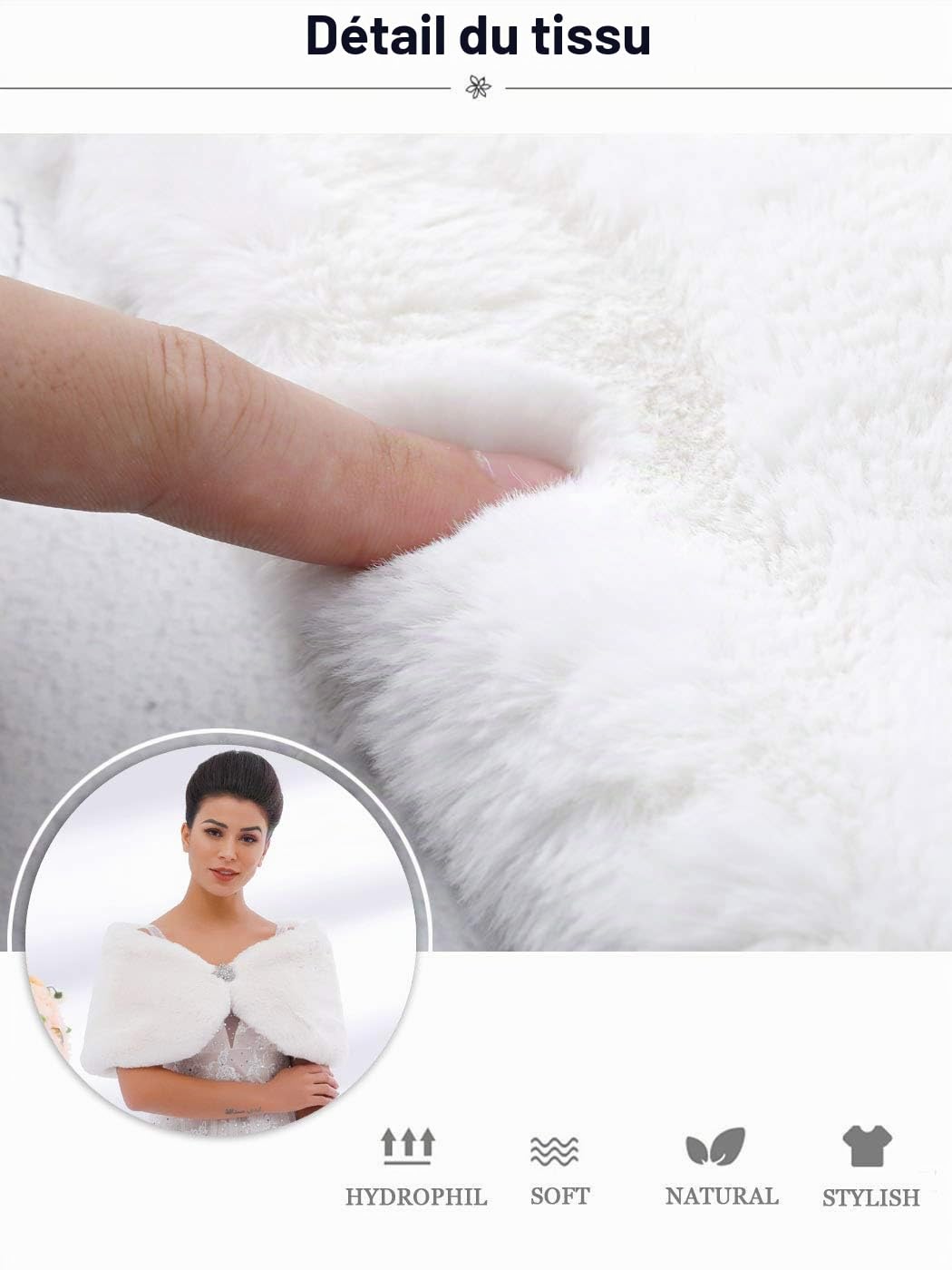 Étole et écharpe en fausse fourrure de lapin pour femme - Étole de mariage - Jeté de robe de mariée